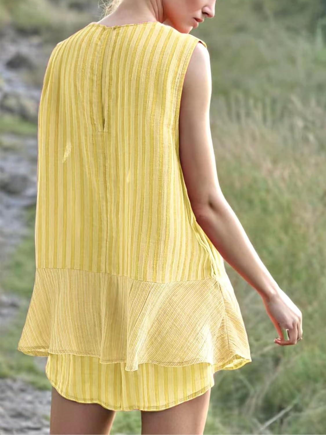 Women's Striped Sleeveless Tops Lounge Shorts Matching Set with Pockets