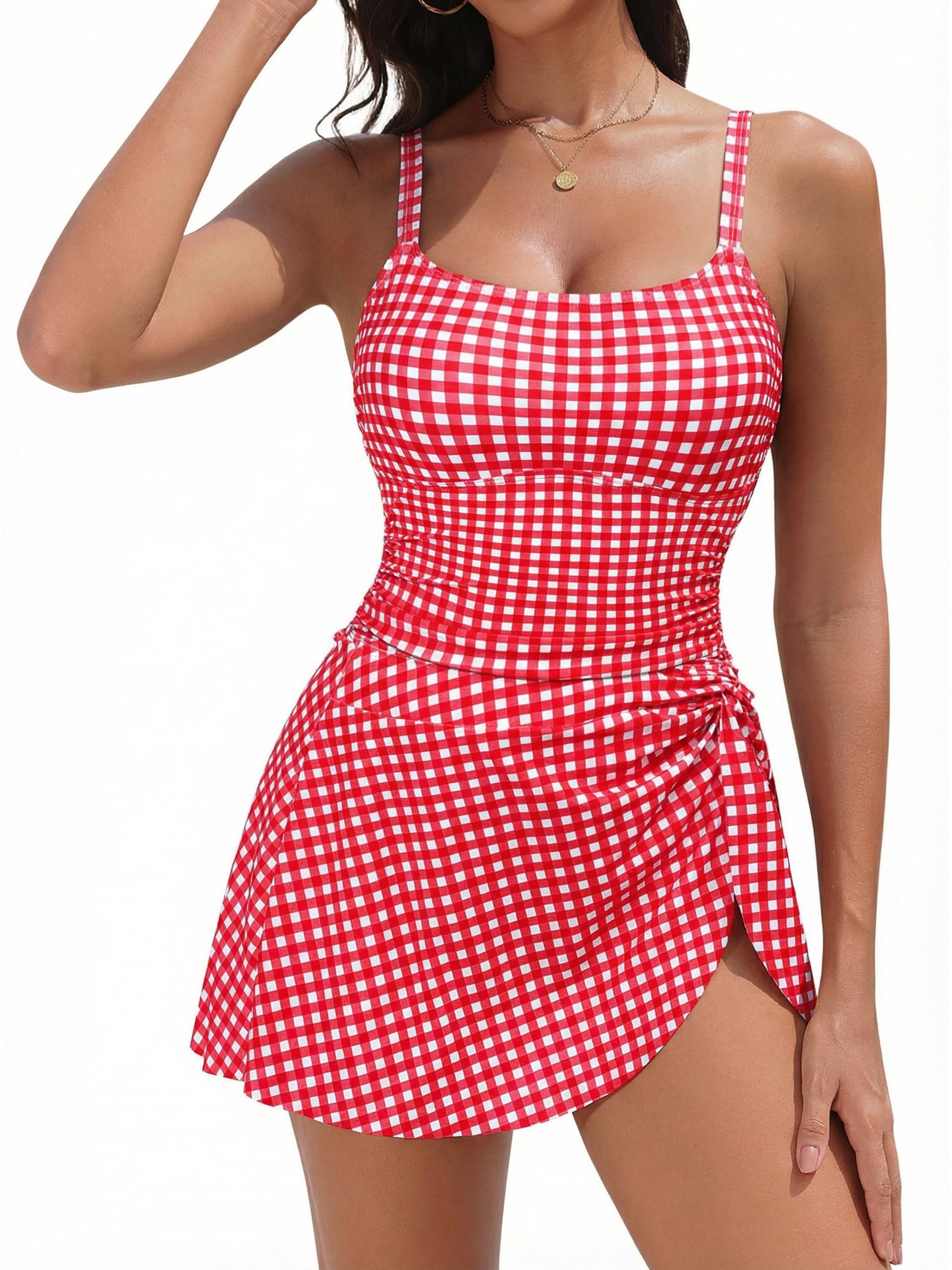 Women's One Piece Swimsuit with Swim Skirt, Full Coverage 2 Piece