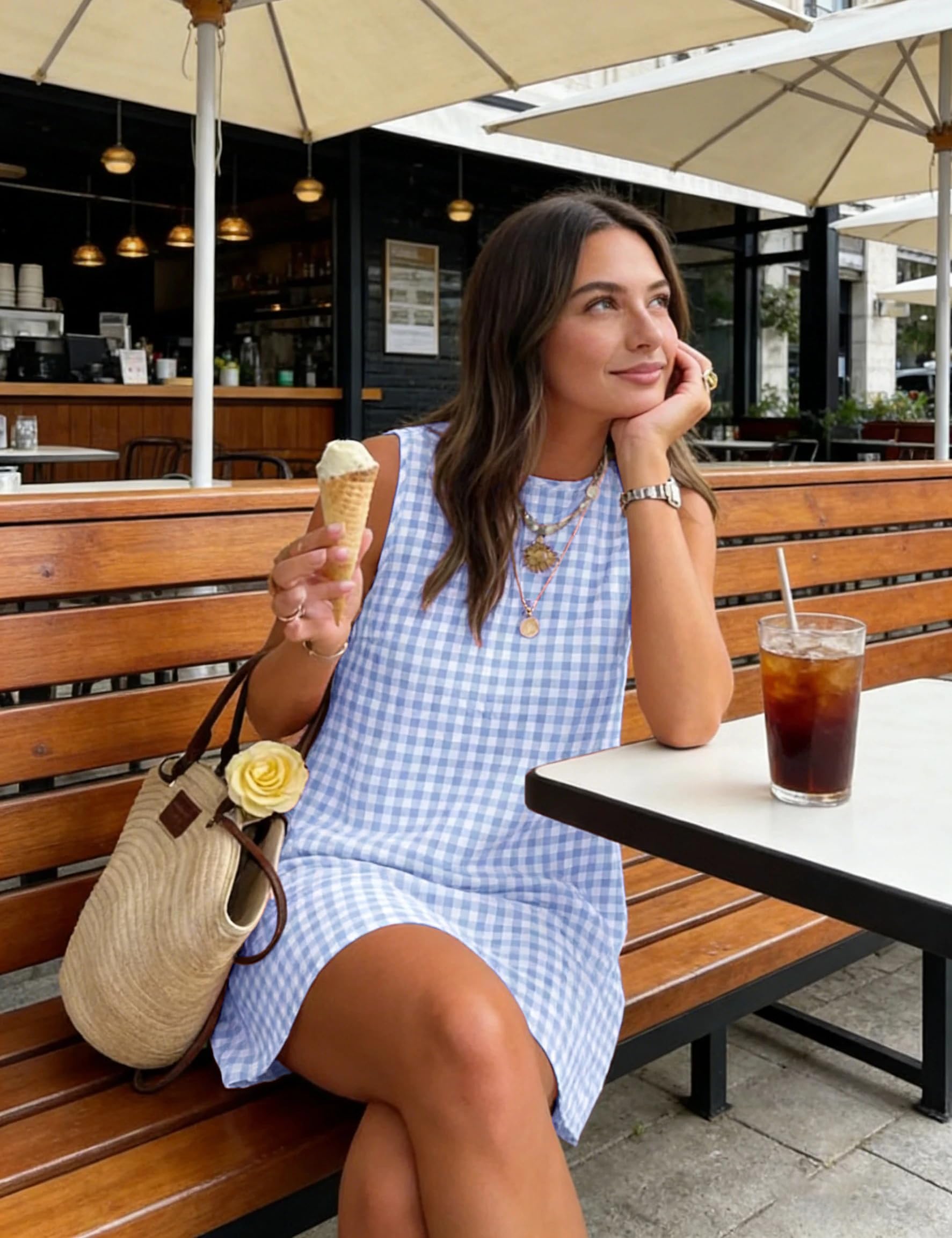 Women's Spring Summer Gingham Sleeveless Mini Dress