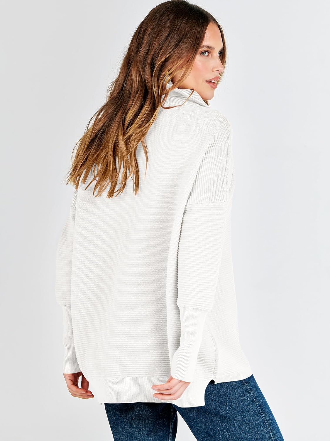 Women Quarter Zip Oversized Casual Loose Rib Knit Cozy Pullover Sweates Top