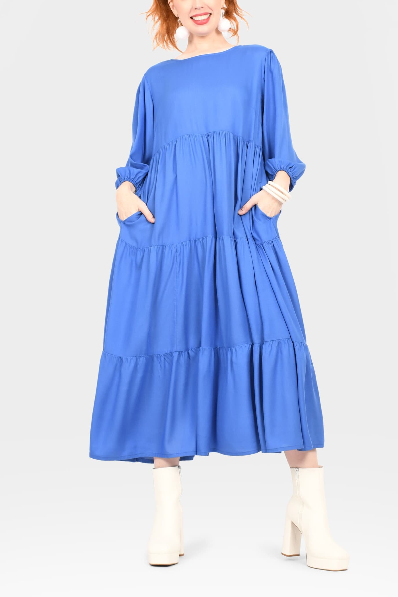 Crew Neck Long Sleeve Layered Maxi Dress