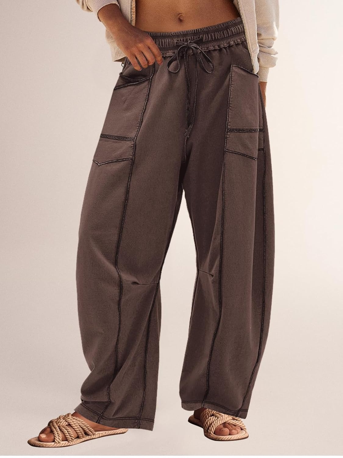 Women's Casual Drawstring Wide Leg Sweatpants Baggy Barrel Pants