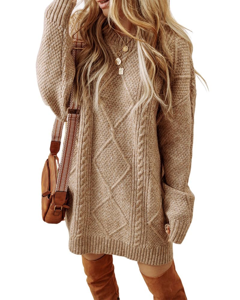 Women's Casual Loose Cable Knit Drop Shoulder Sweater Dress