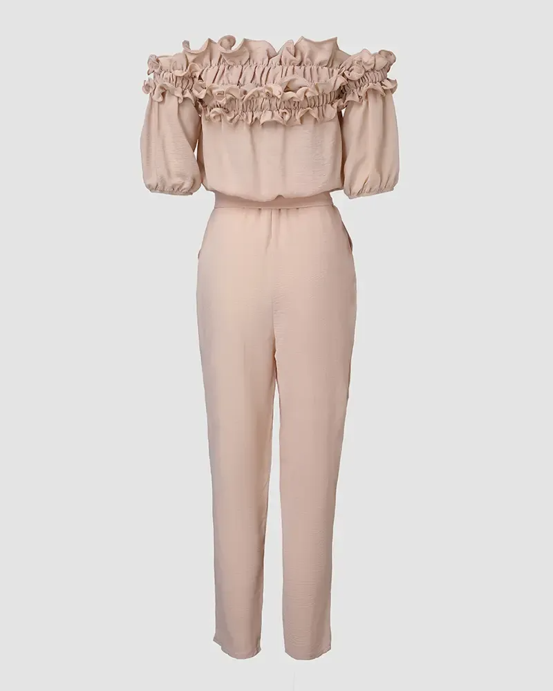 HOT SALE Women's Off Shoulder Frill Hem Tied Detail Jumpsuit