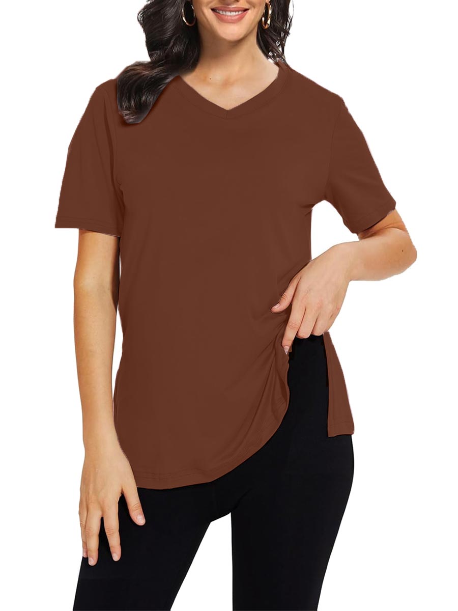 Women's Casual V Neck Side Slit T-Shirt Summer Loose Basic Tops