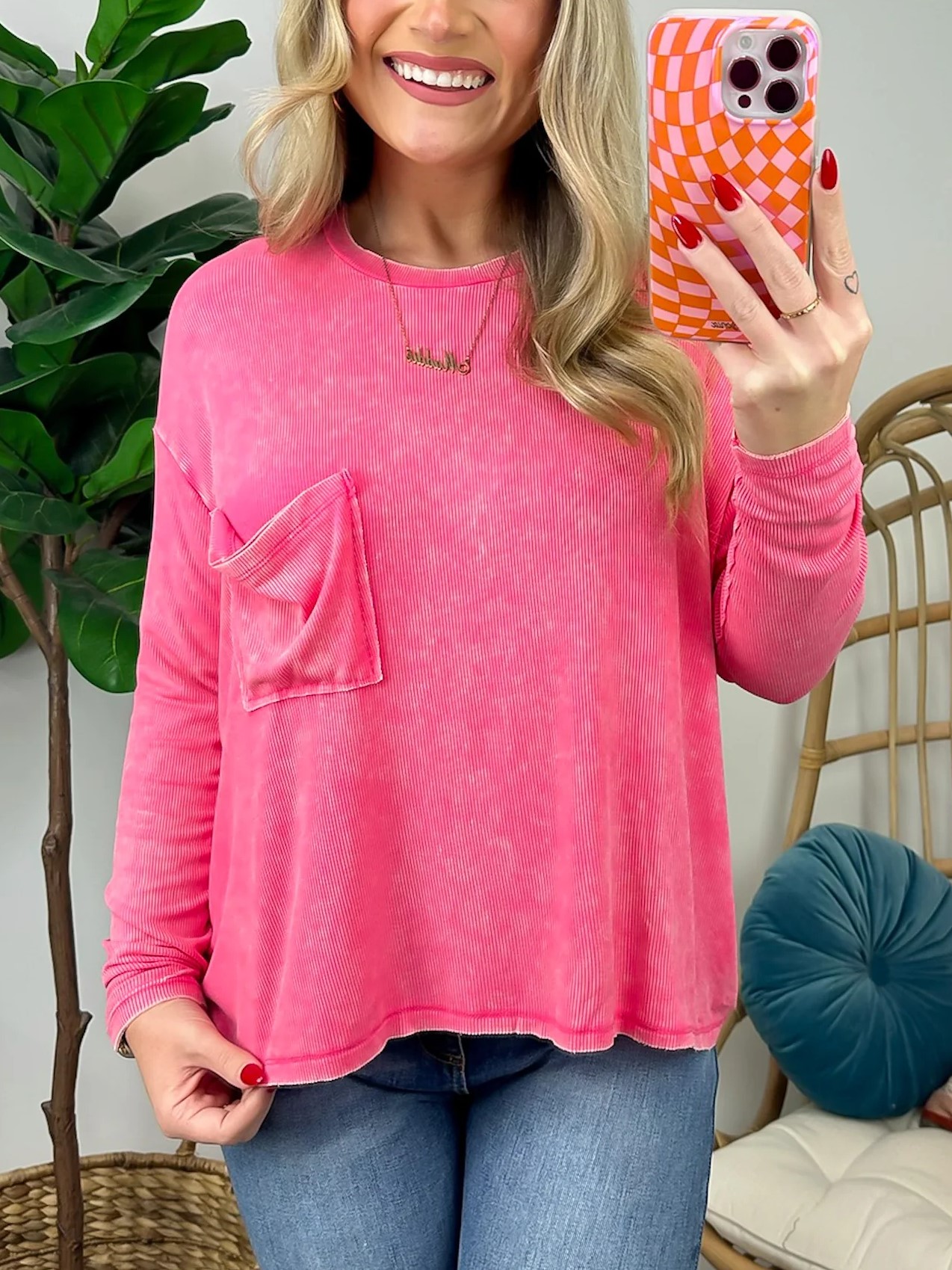 Washed Dolman Sleeve Pocket Top