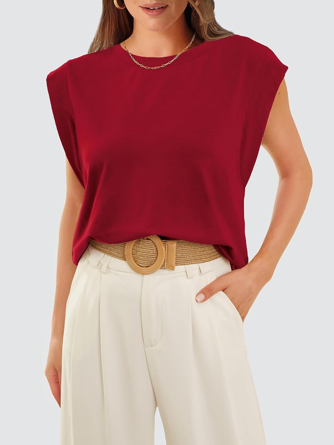 Women's Crewneck Cap Sleeve Casual Tank Basic Tee