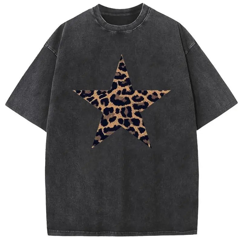 HOT SALE Acid Washed Shirts Five-Pointed Star Oversized Tee