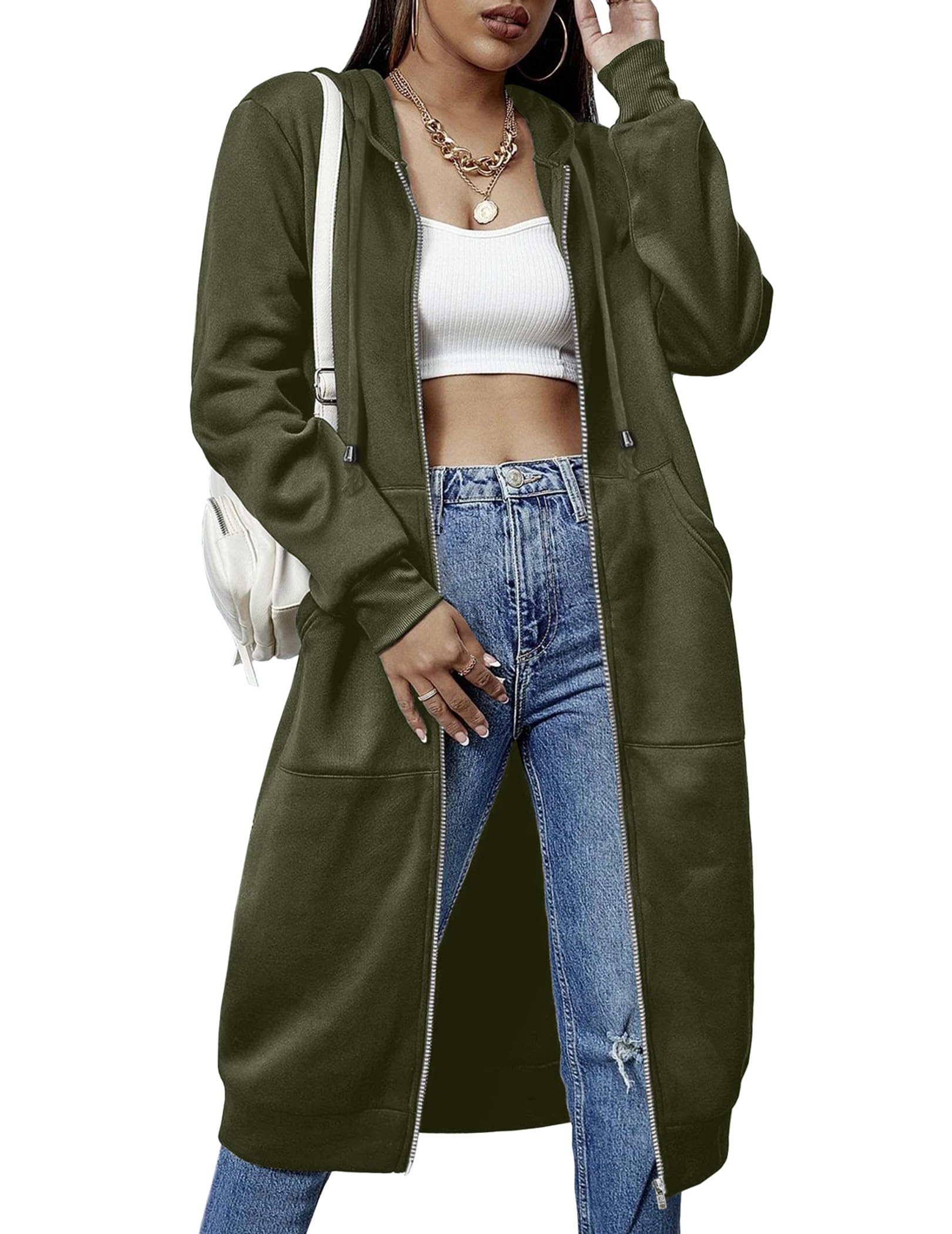 Womens Casual Zip up Fleece Hoodies Long Hoodie Jacket