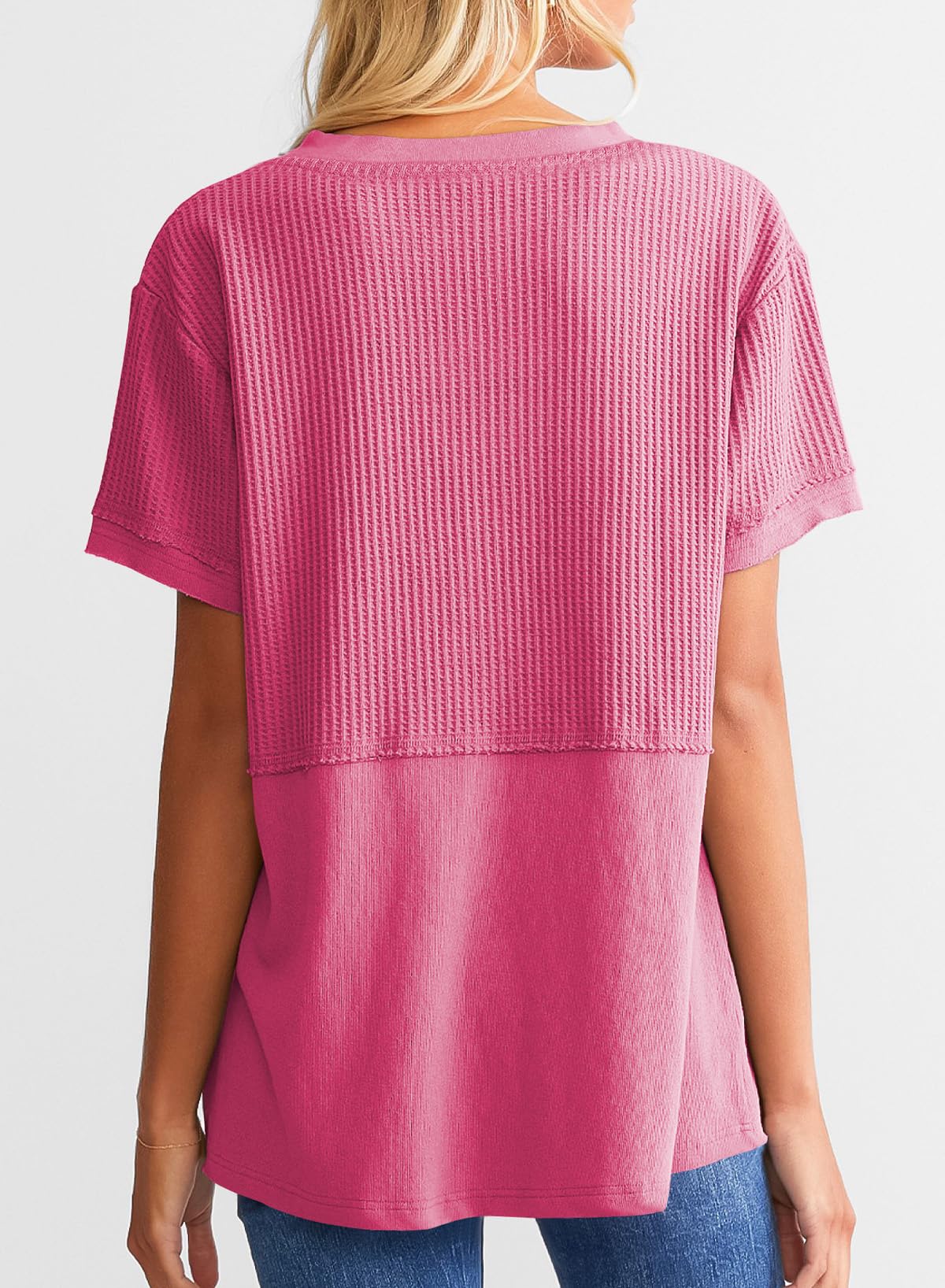 2025 New Women's Casual V Neck Waffle Knit Tops Short Sleeve T Shirts(buy 2 free shipping)