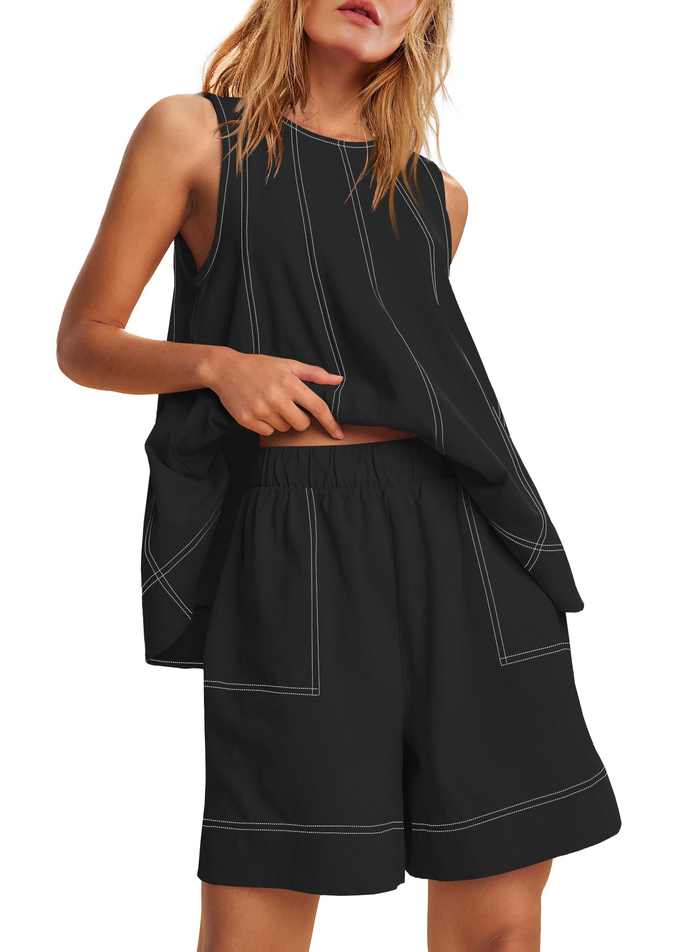 HOT SALE Women's Stitching Sleeveless Tank Top and Shorts Sets