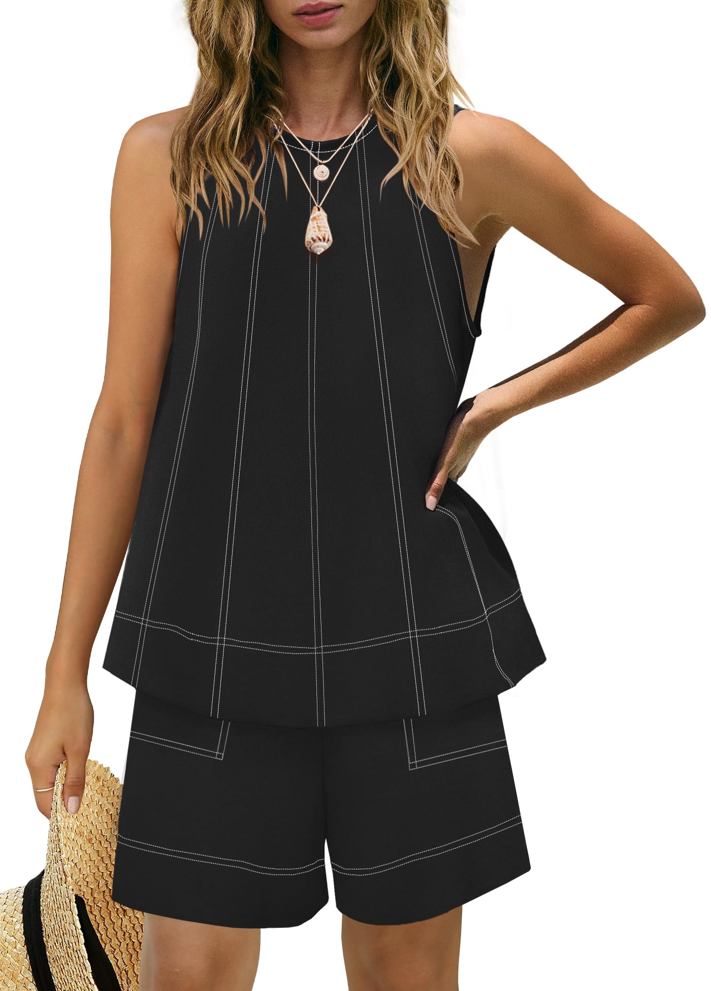 HOT SALE Women's Stitching Sleeveless Tank Top and Shorts Sets