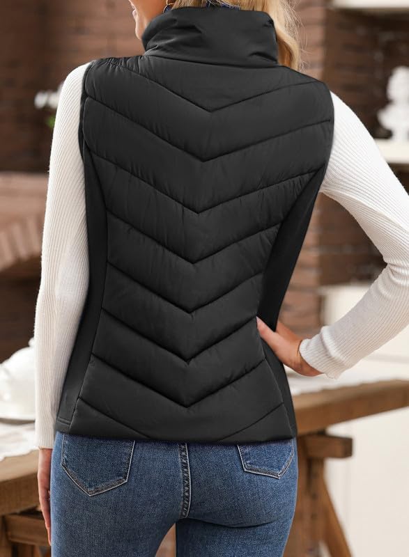 Womens Sleeveless Zip Up Stand Collar Quilted Vest