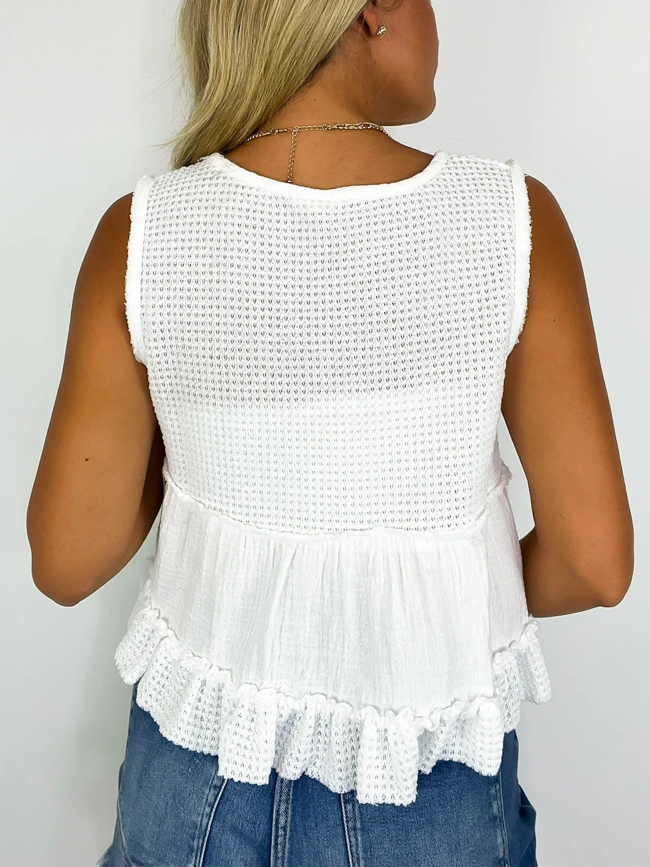 Women's V-Neck Patchwork Ruffle Hem Babydoll Tank Top