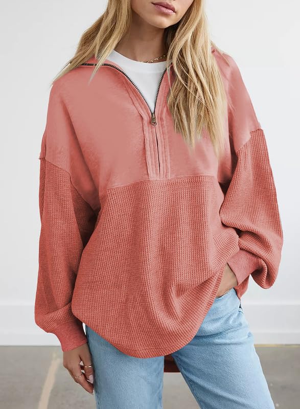 2024 New Women's  Waffle Knit Half Zip Pullover Casual Sweatshirt(buy 2 10% OFF)
