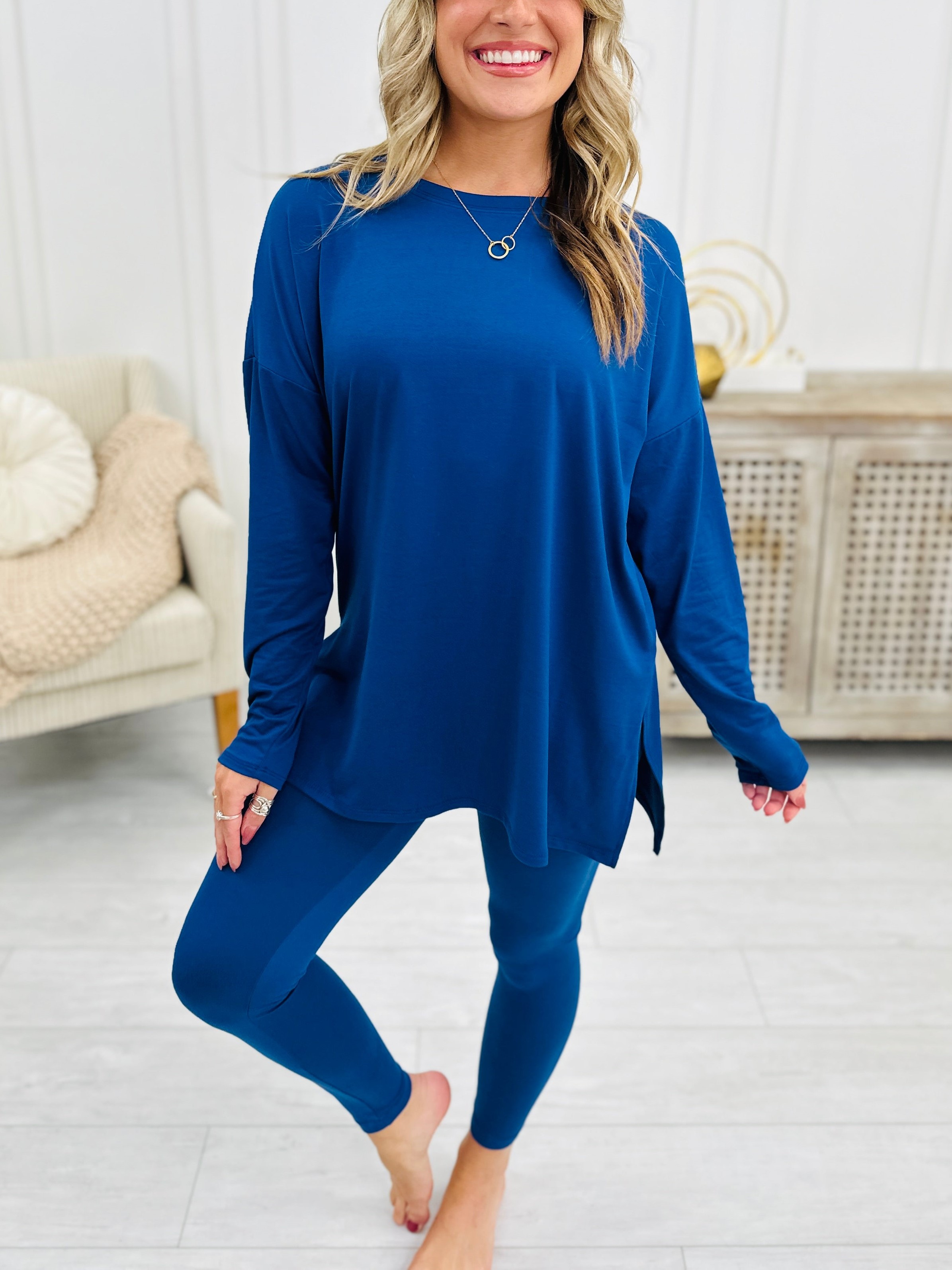 Buttery Soft Microfiber Long Sleeve Side Slit Loungewear Set