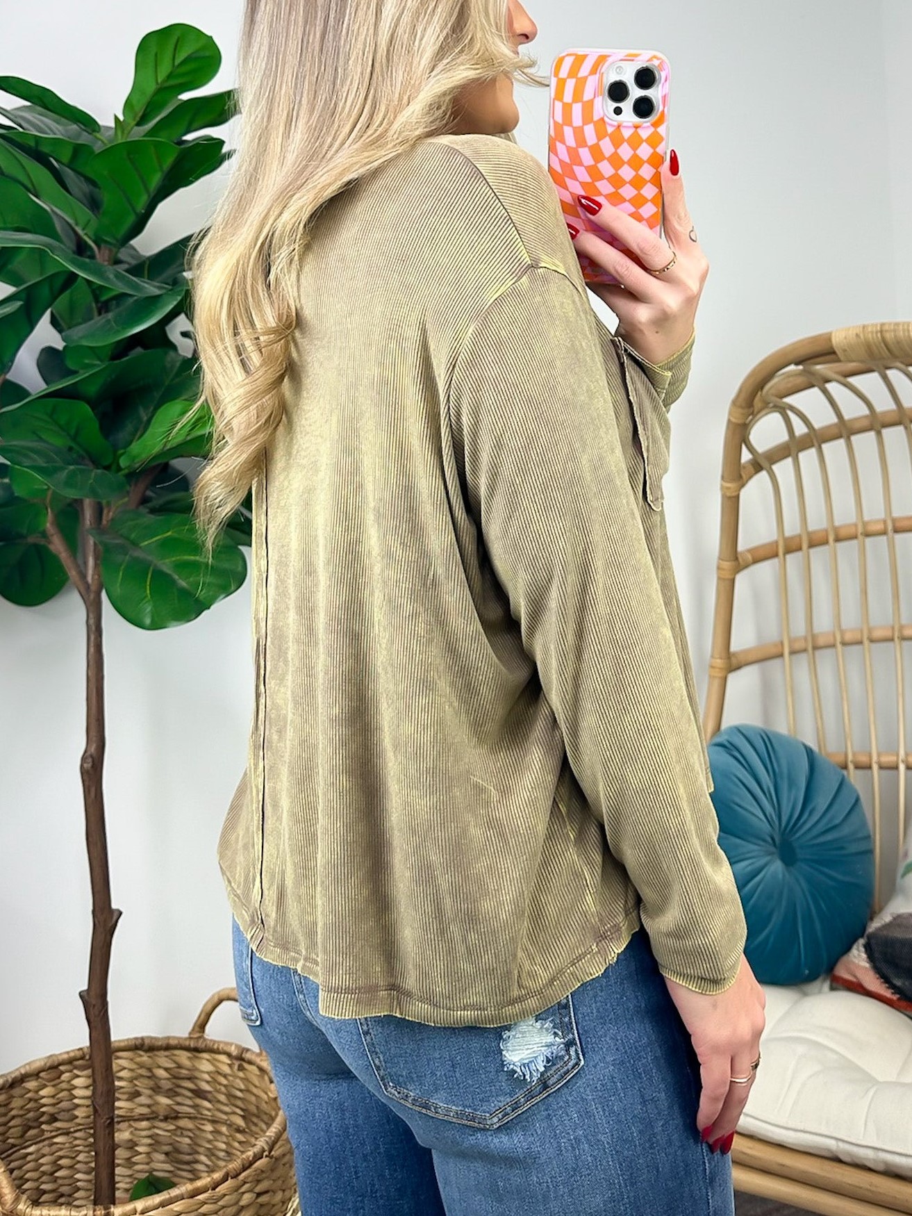 Washed Dolman Sleeve Pocket Top