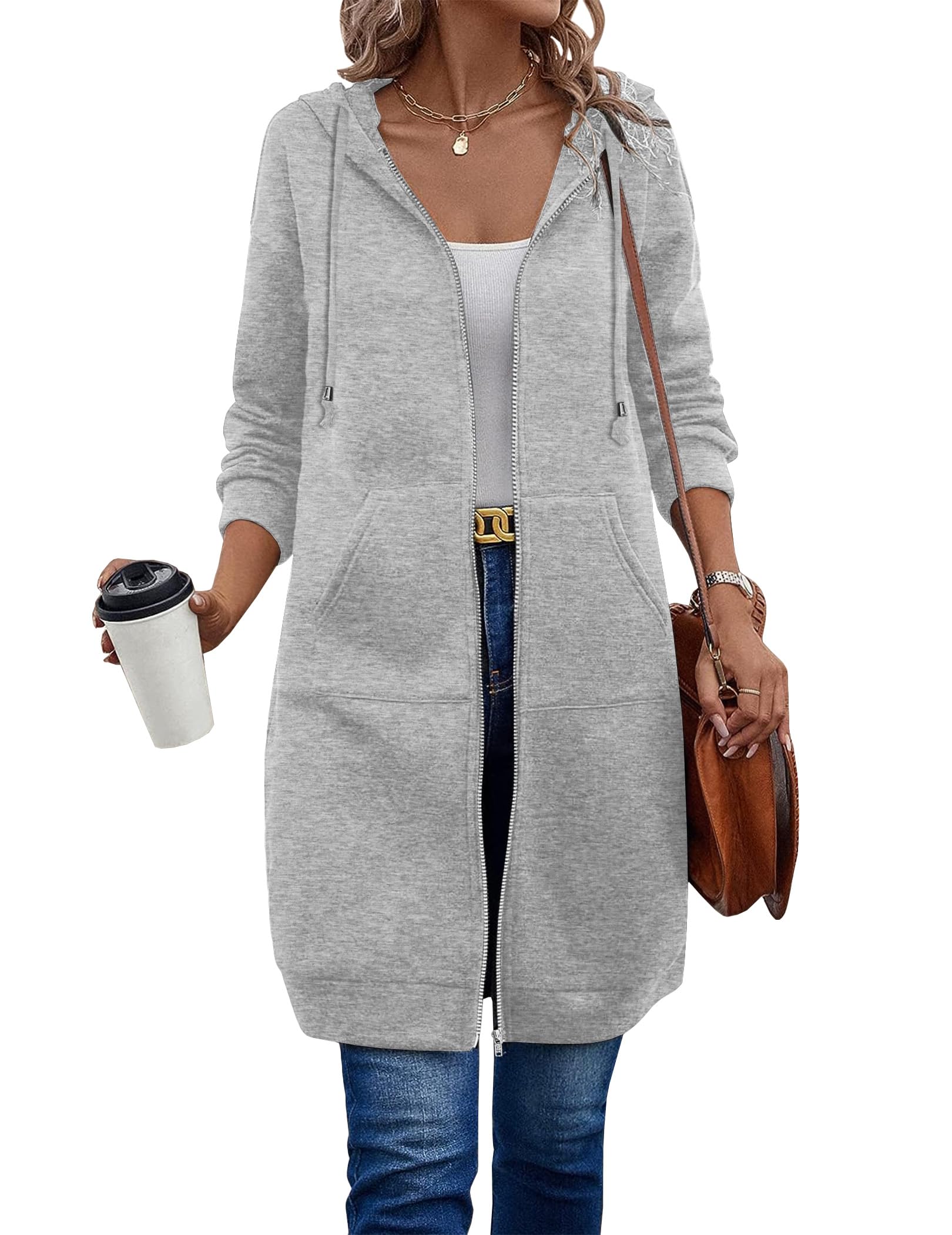 Women Casual Zip up Fleece  Long Hoodie Jacket (Buy 2 Free Shipping)