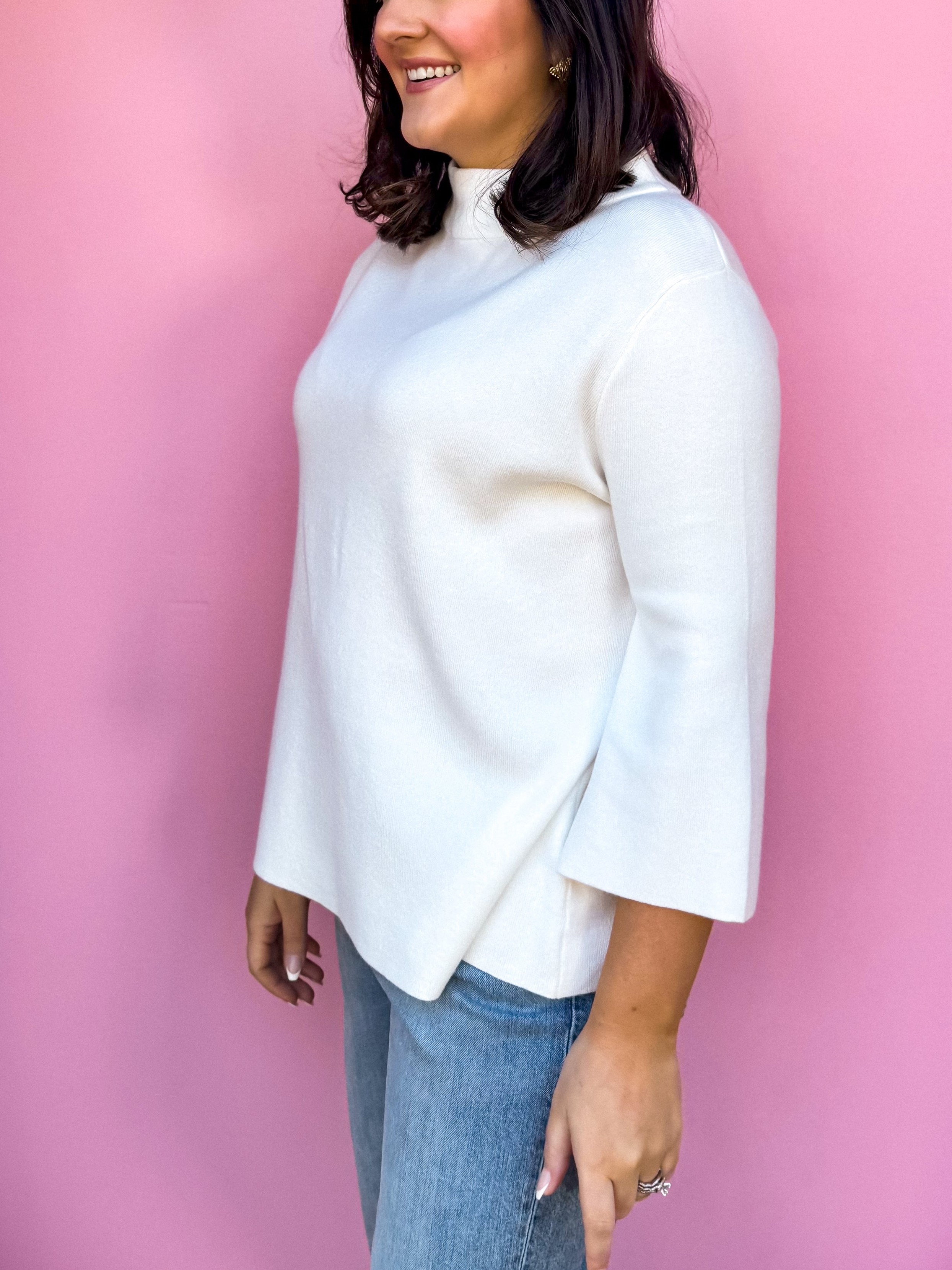 Super Soft Mock Neck Mid Sleeves Sweater