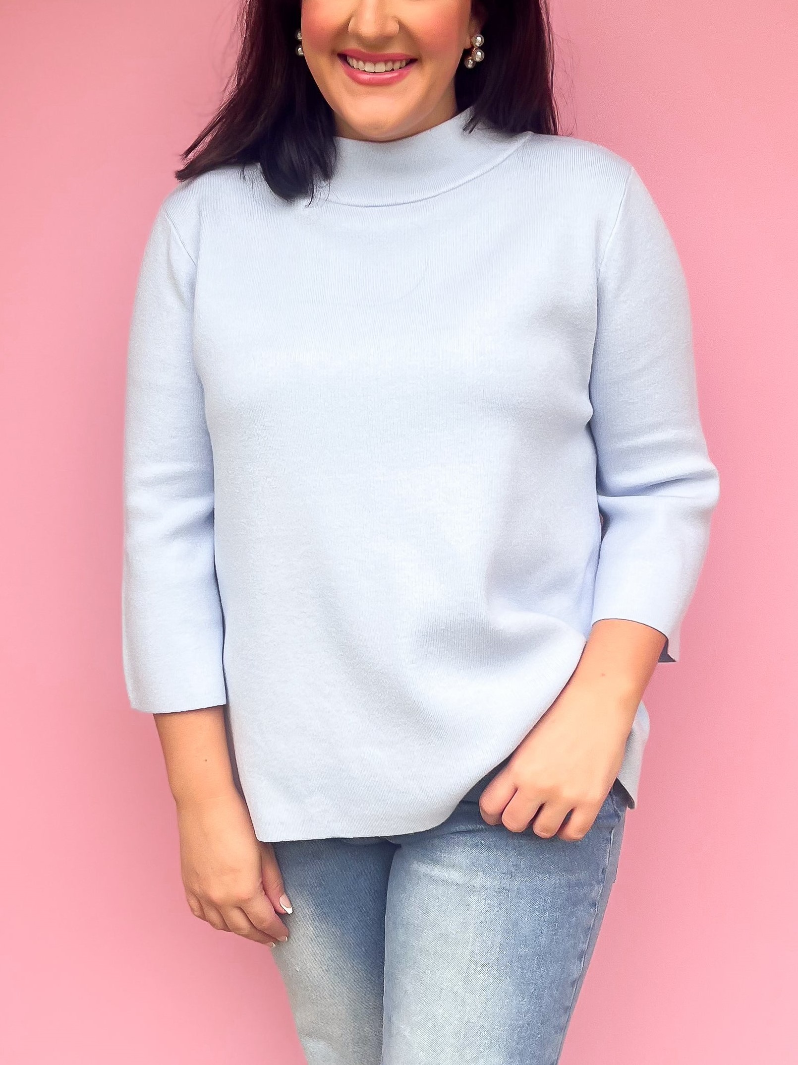 Super Soft Mock Neck Mid Sleeves Sweater