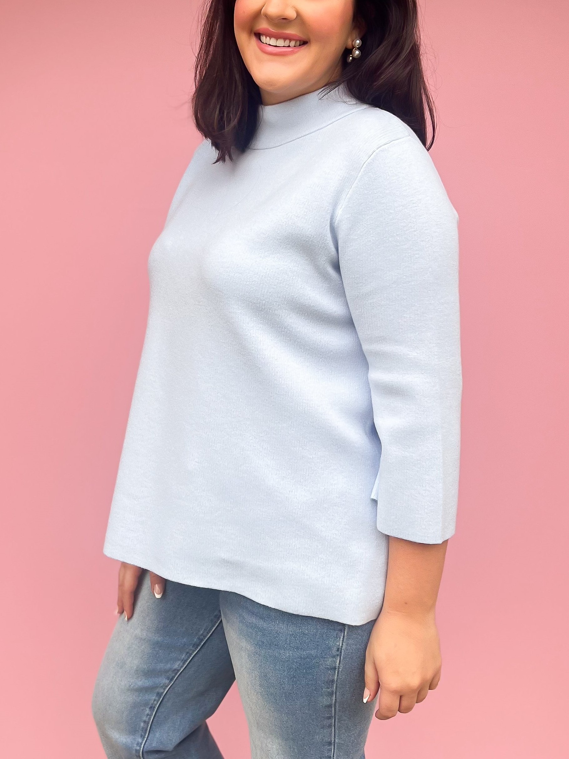 Super Soft Mock Neck Mid Sleeves Sweater