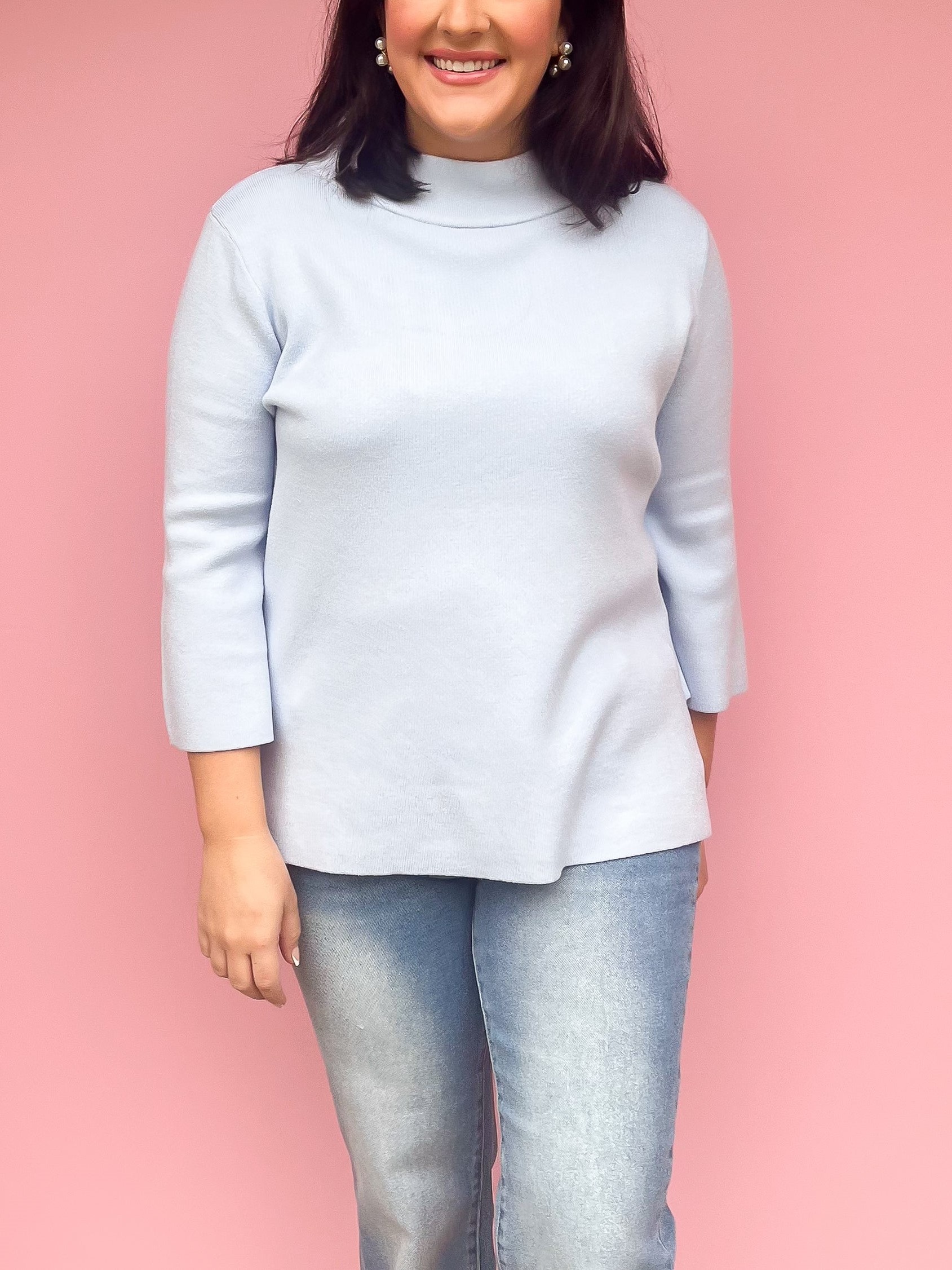 Super Soft Mock Neck Mid Sleeves Sweater