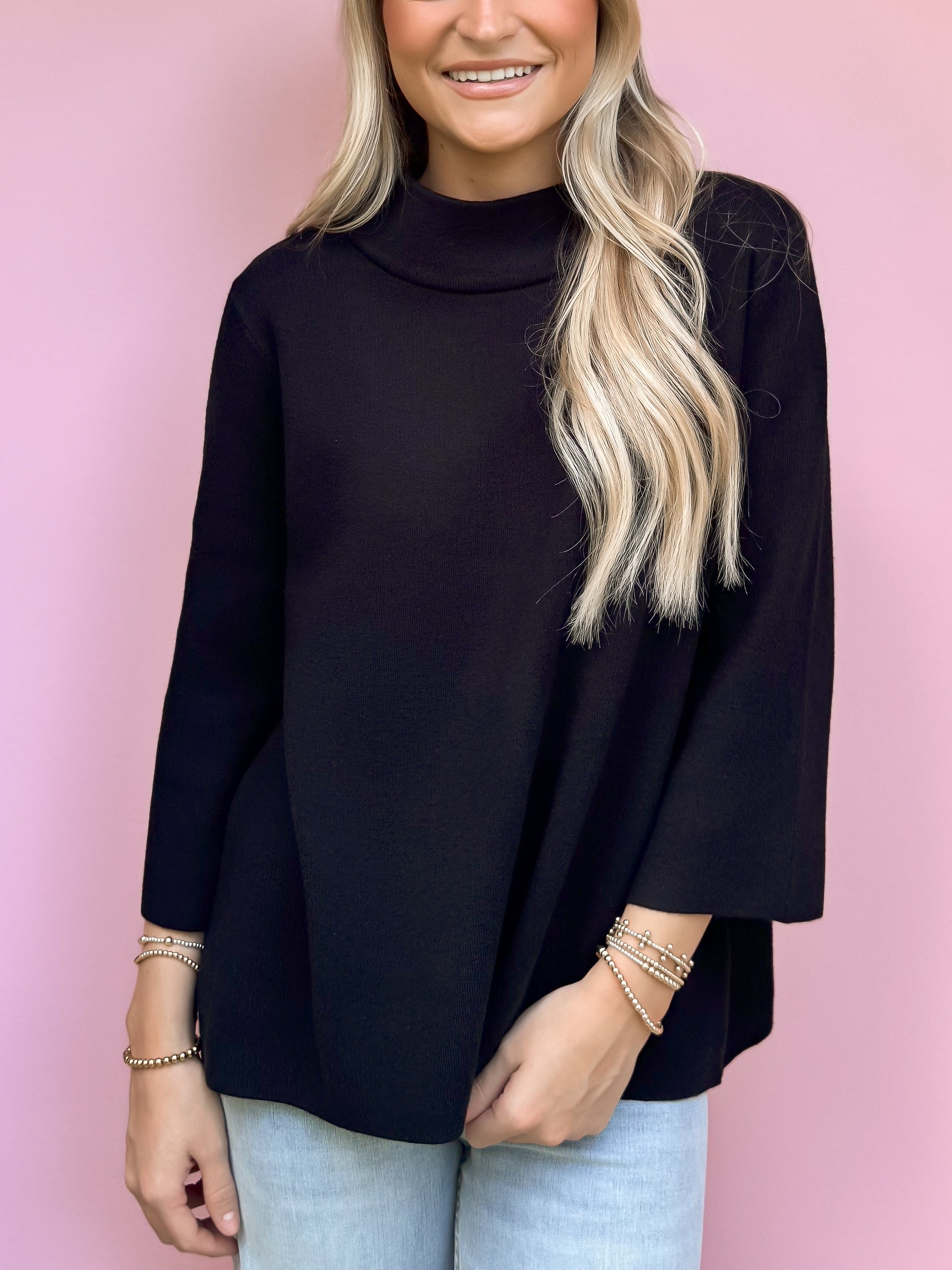 Super Soft Mock Neck Mid Sleeves Sweater