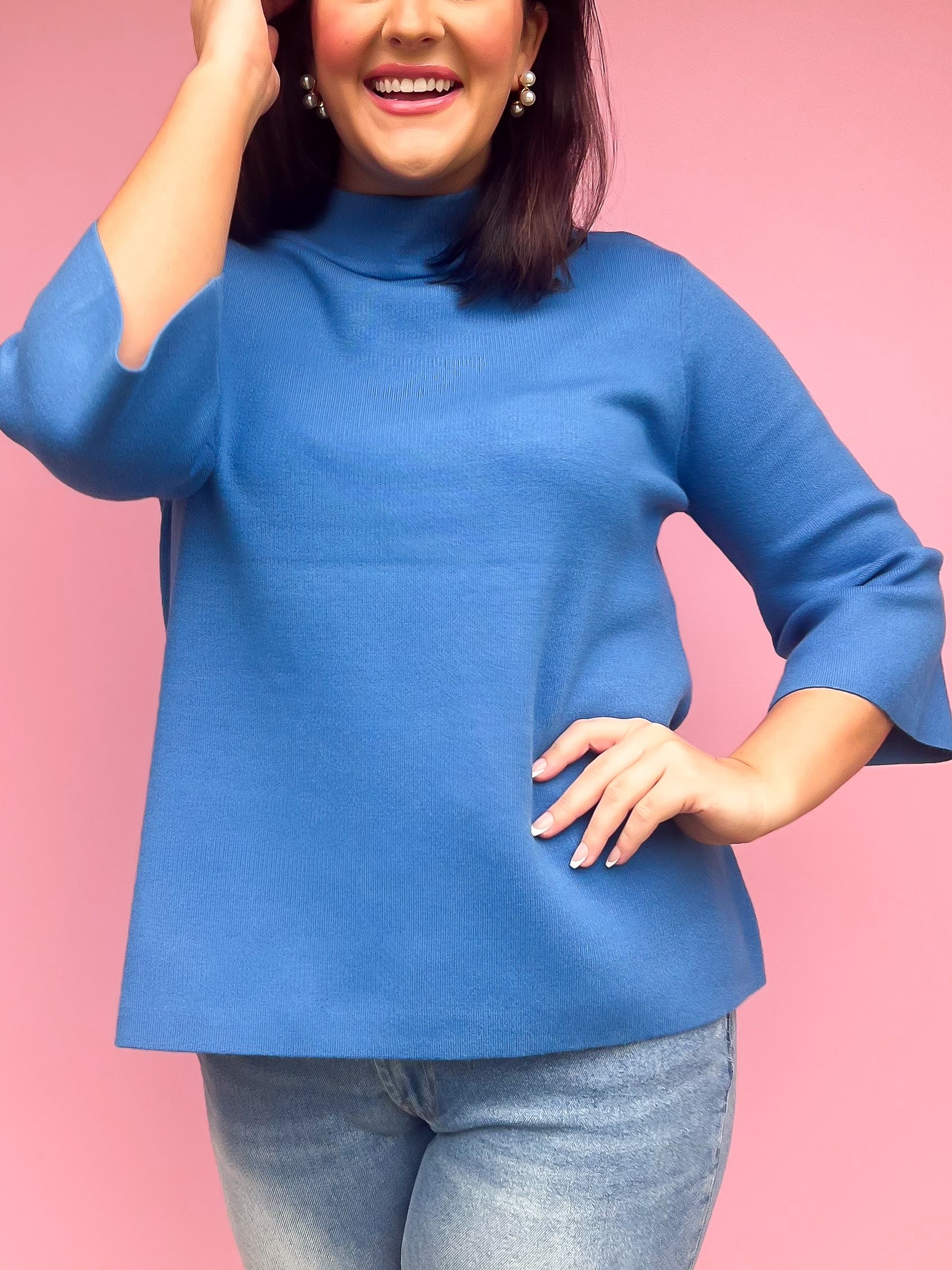 Super Soft Mock Neck Mid Sleeves Sweater