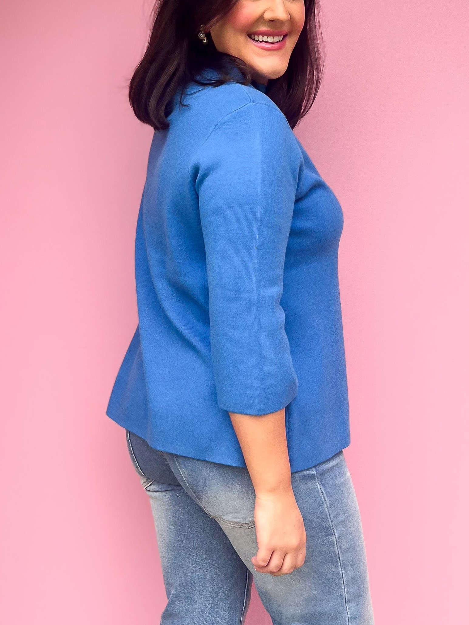 Super Soft Mock Neck Mid Sleeves Sweater