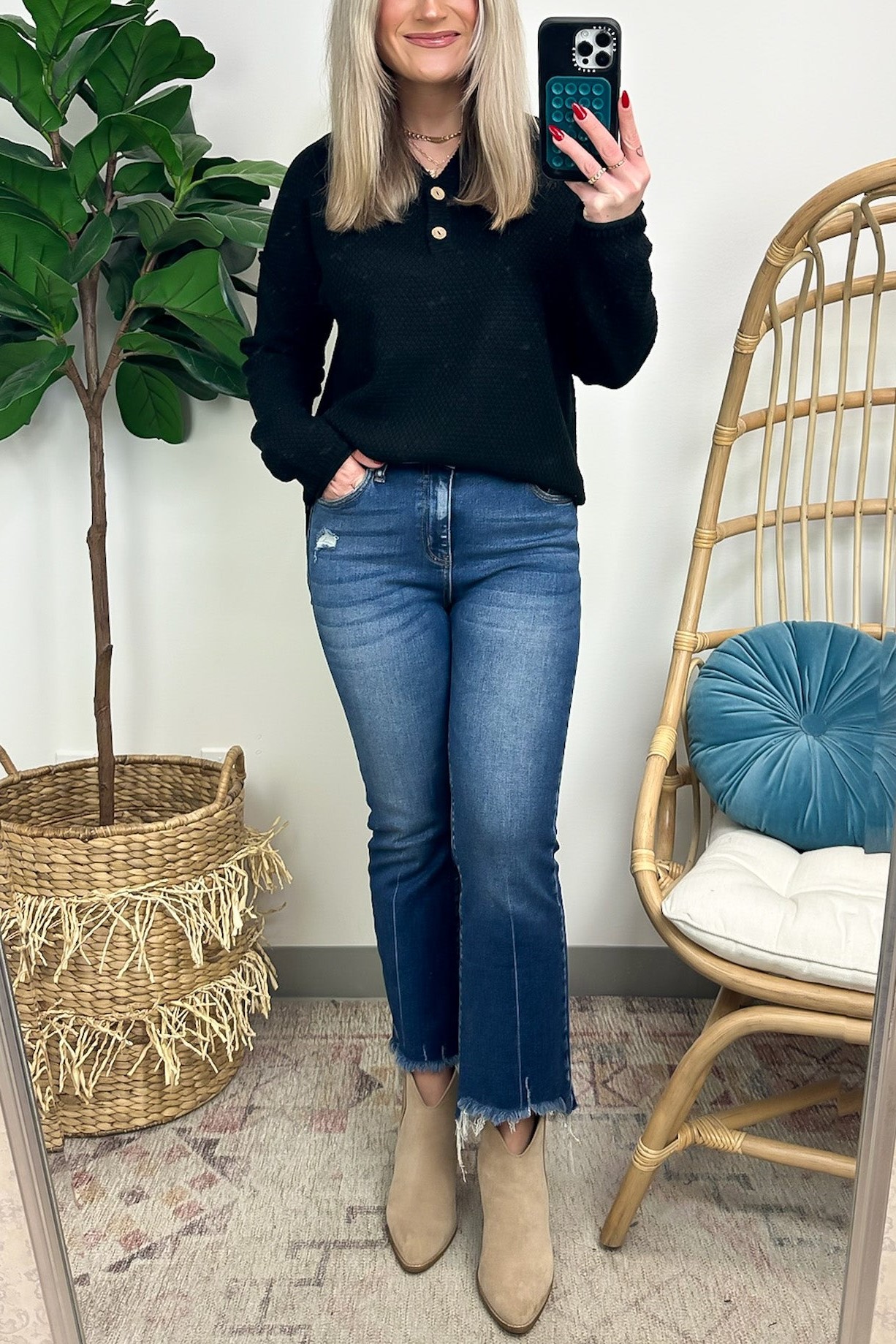 Half Button Henley Knit Sweater