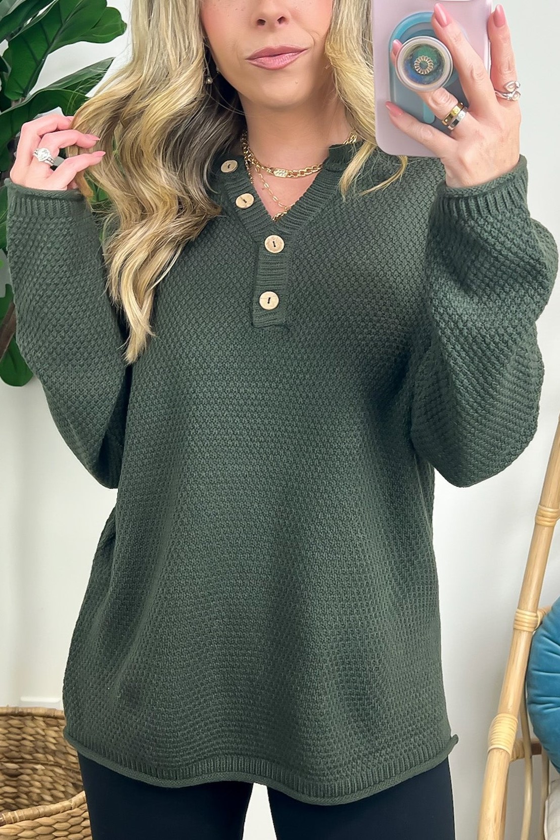 Half Button Henley Knit Sweater