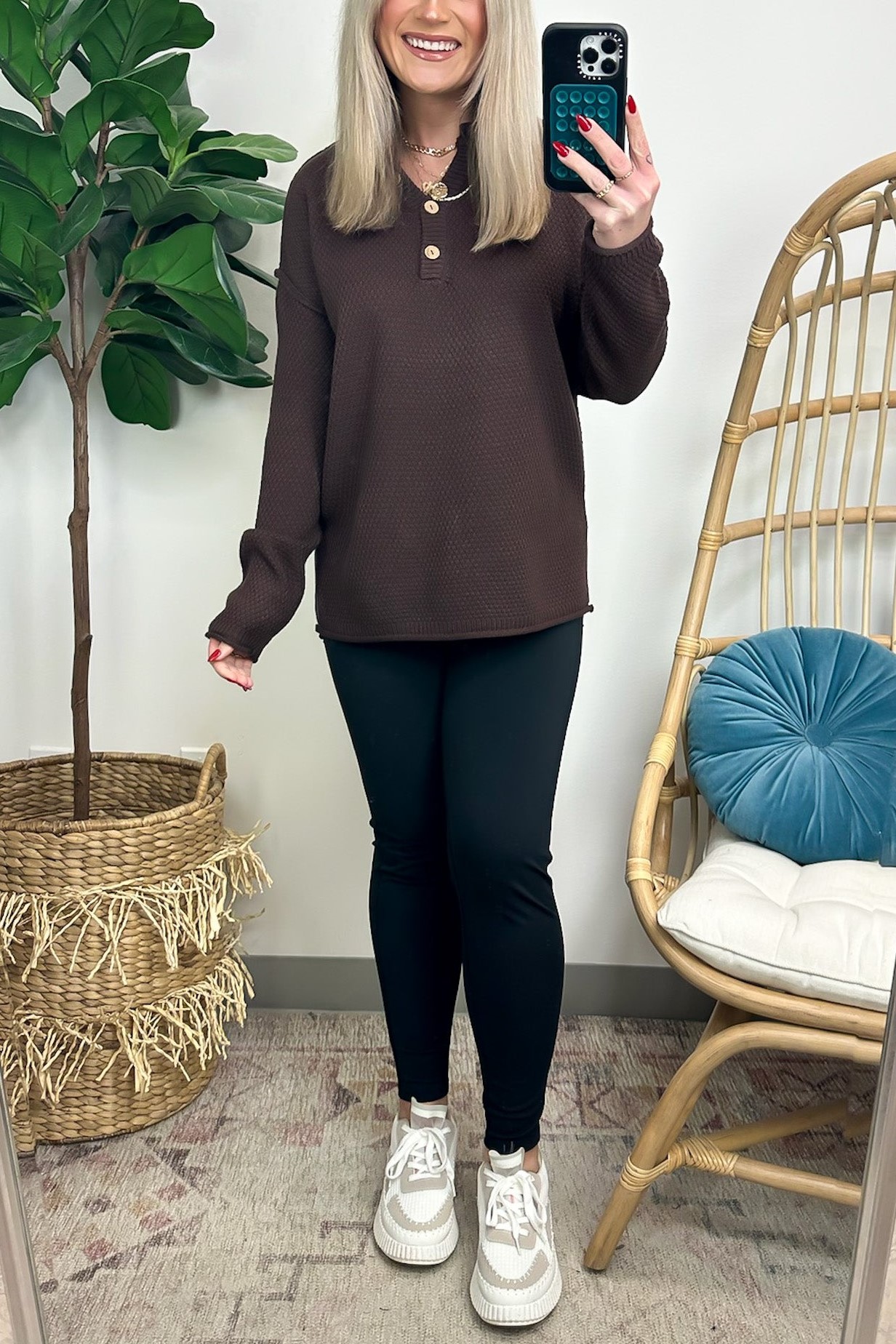 Half Button Henley Knit Sweater