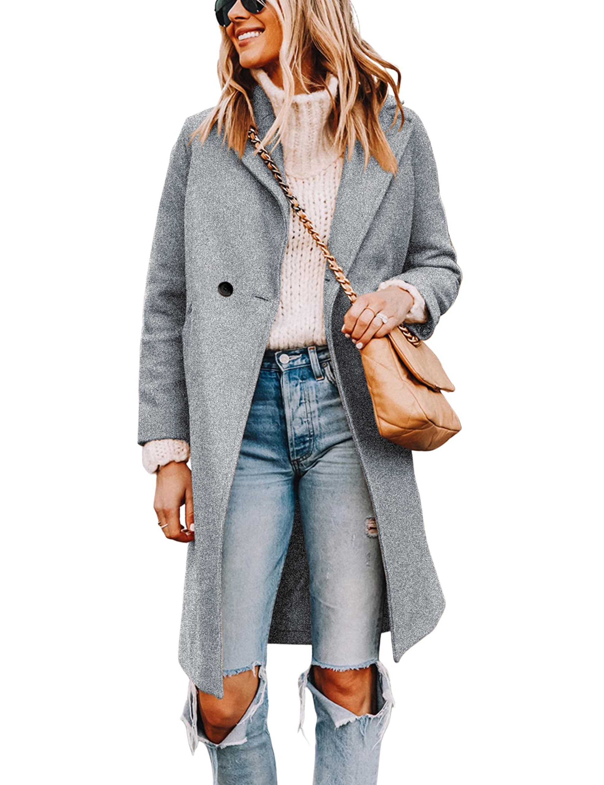 Women's Notch Lapel Double Breasted Wool Blend Mid Long Pea Trench Coat