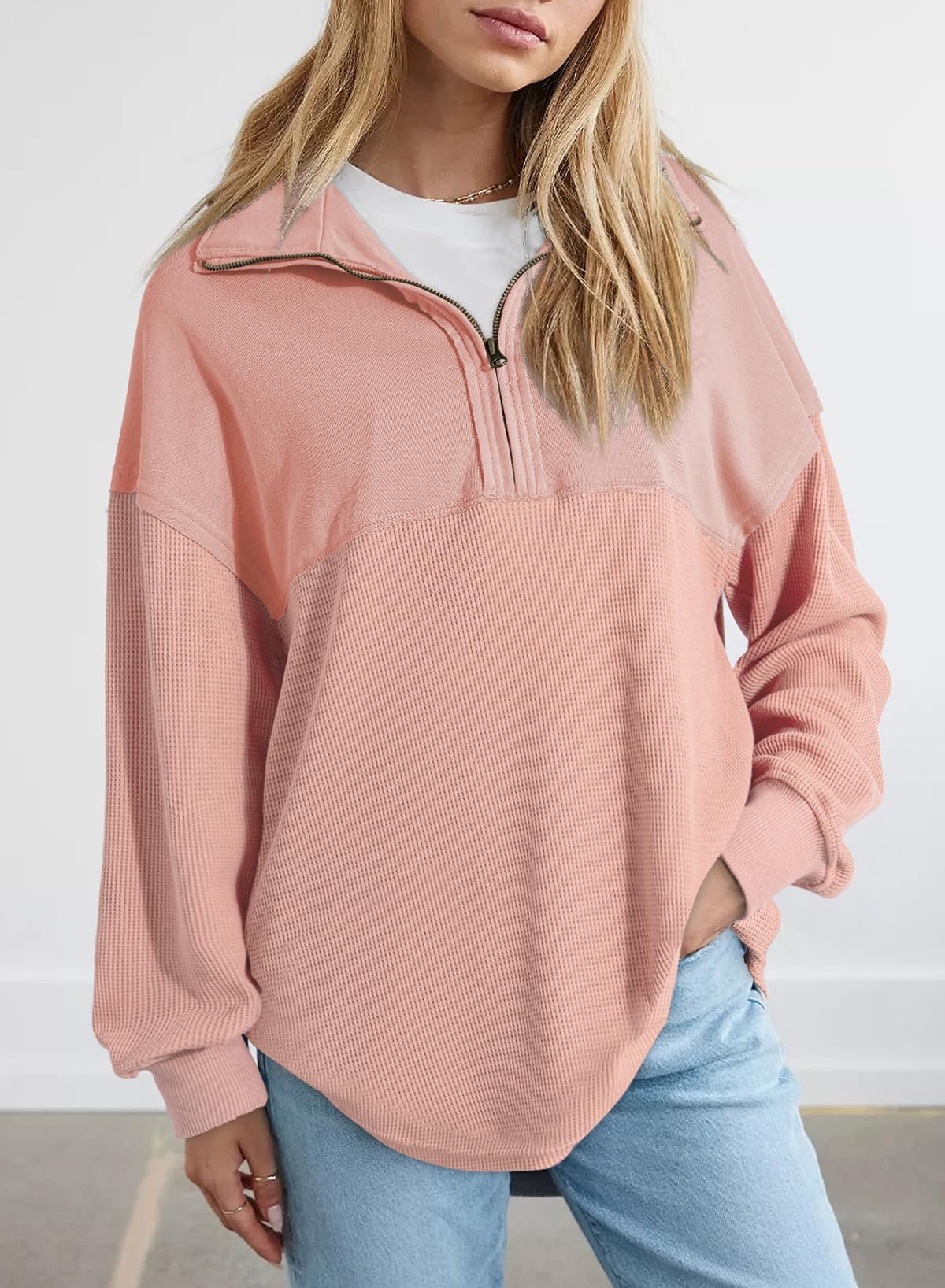 2024 New Women's  Waffle Knit Half Zip Pullover Casual Sweatshirt(buy 2 10% OFF)