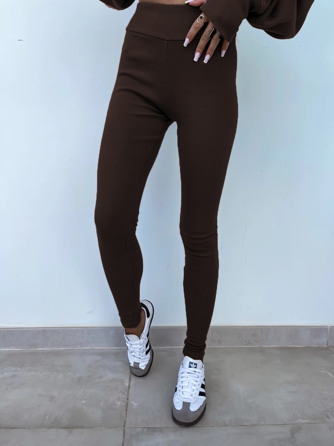 Comfy Loose Slit Sweatshirt and Elastic Waist Tight Pants Set