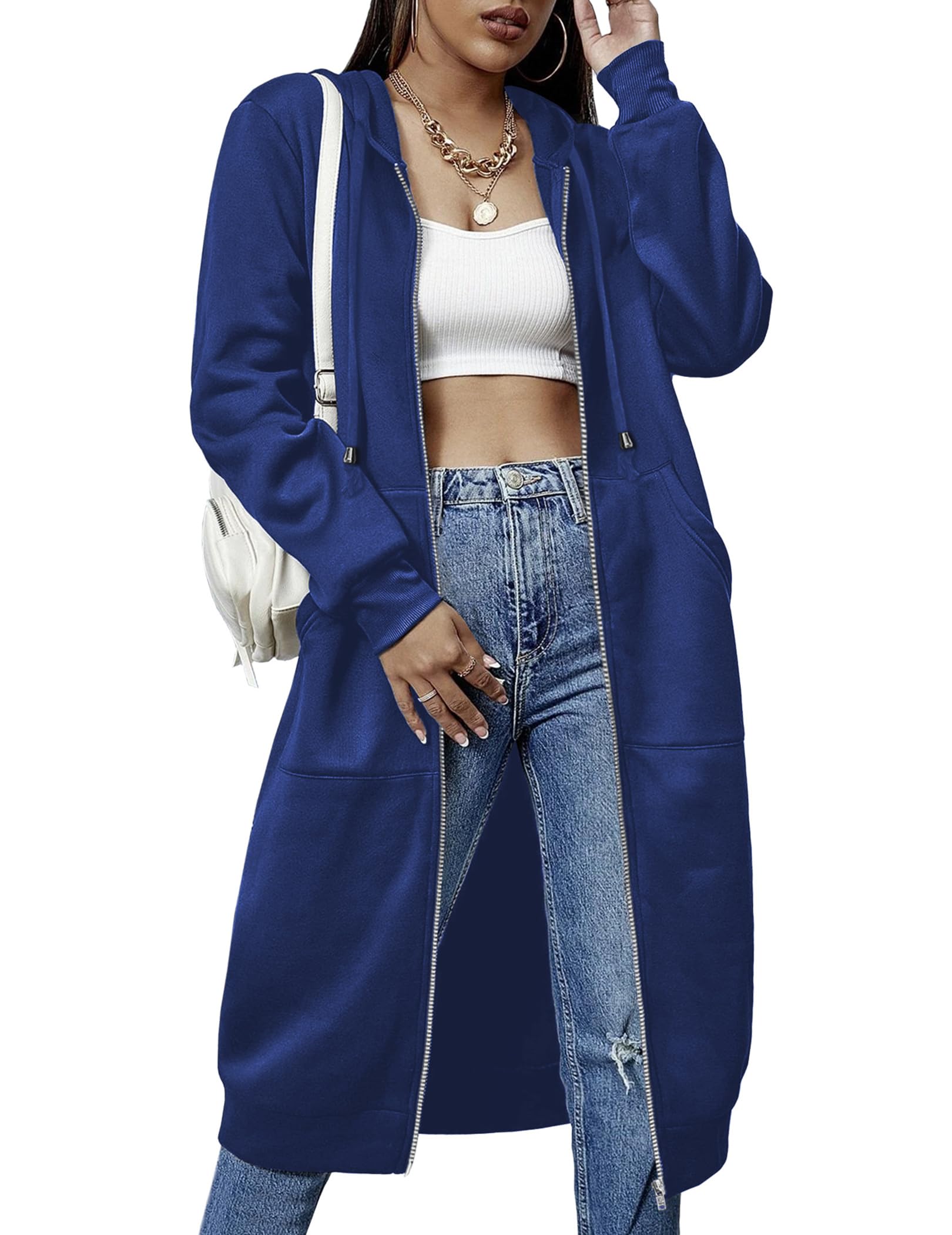 Womens Casual Zip up Fleece Hoodies Long Hoodie Jacket