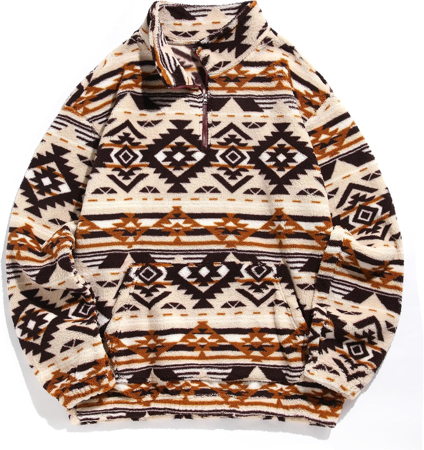 HOT SALE Women's Geometric Print Half Zip Sherpa Pullover Sweatshirt