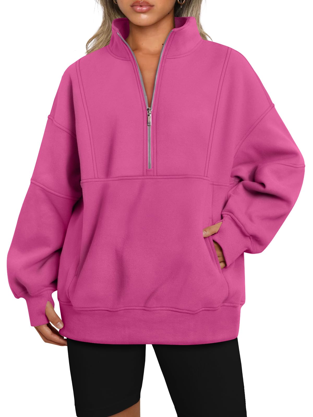 Women's Long Sleeve Half Zip Oversized Sweatshirt✨BUY 2 FREE SHIPPING✨