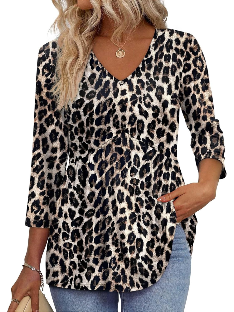 Women's V-Neck 3/4 Sleeve Babydoll Tunic Tops (BUY 2 FREE SHIPPING)