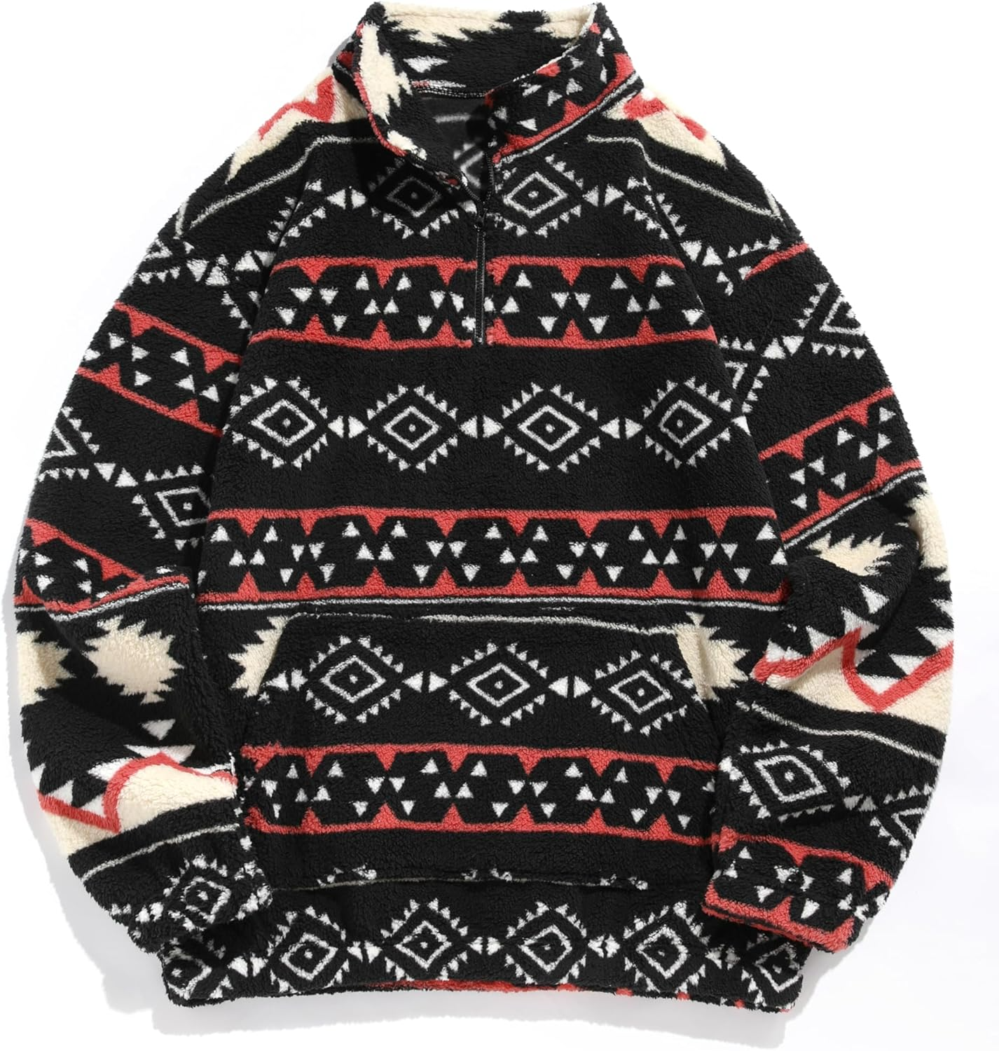 HOT SALE Women's Geometric Print Half Zip Sherpa Pullover Sweatshirt