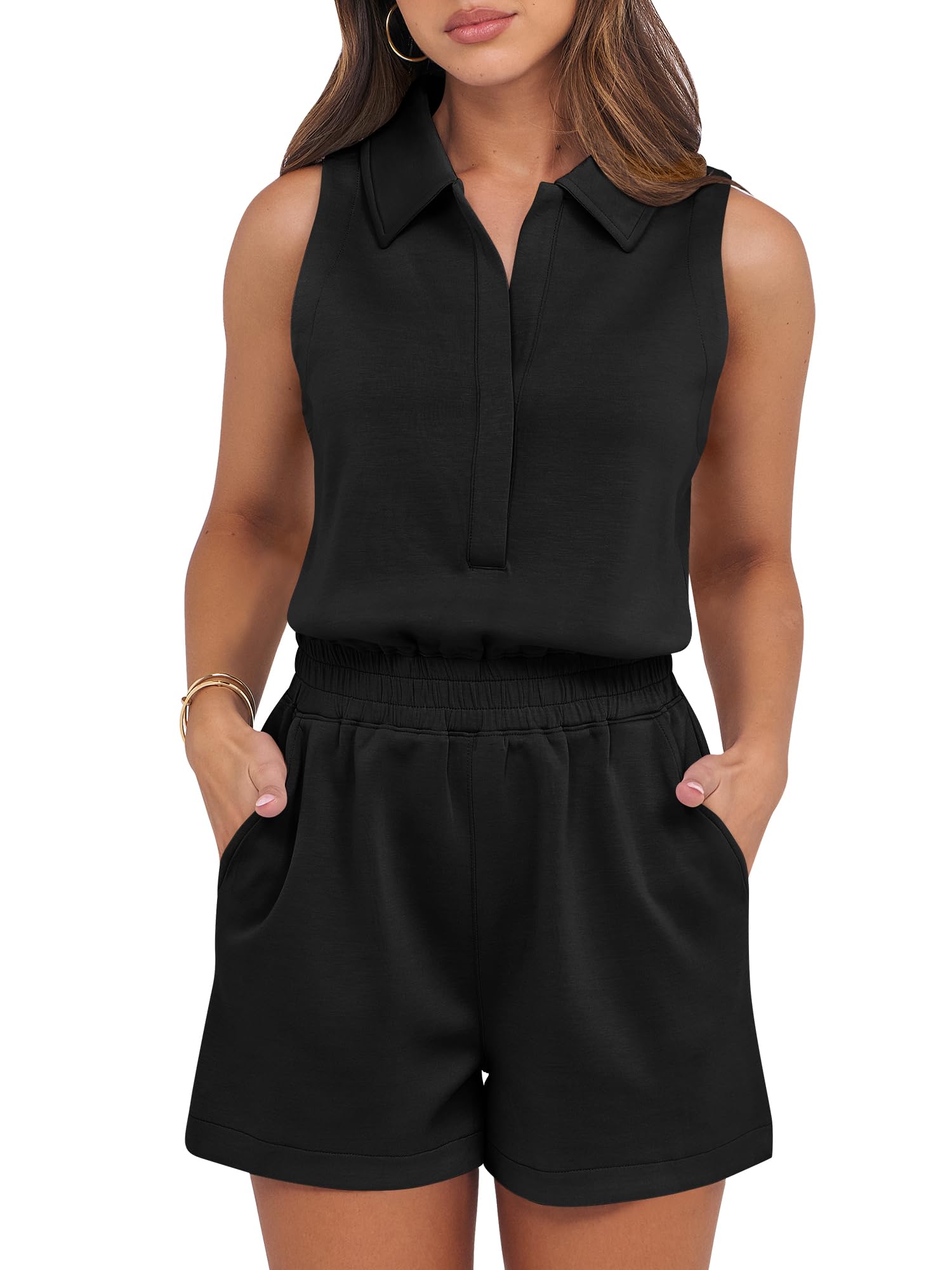 2025 New Women's Casual Sleeveless V Neck One Piece Short Jumpsuit(buy 2 free shipping)