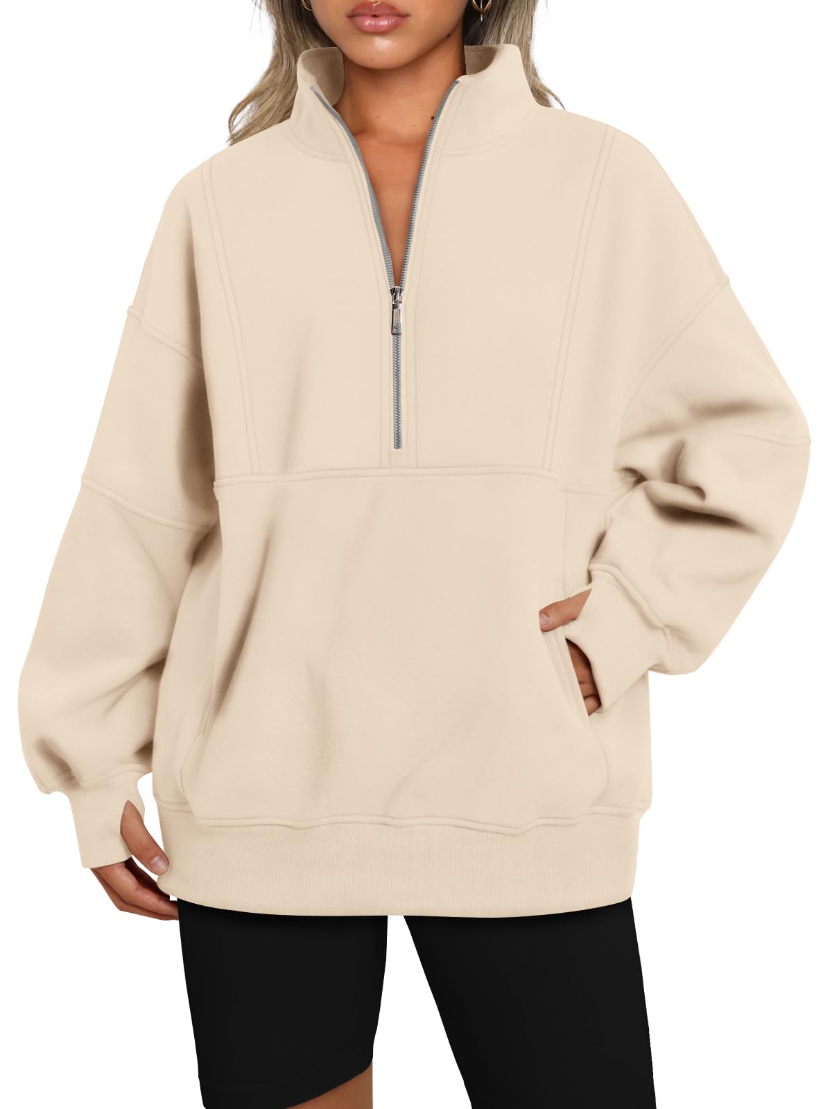 Women's Long Sleeve Half Zip Oversized Sweatshirt✨BUY 2 FREE SHIPPING✨
