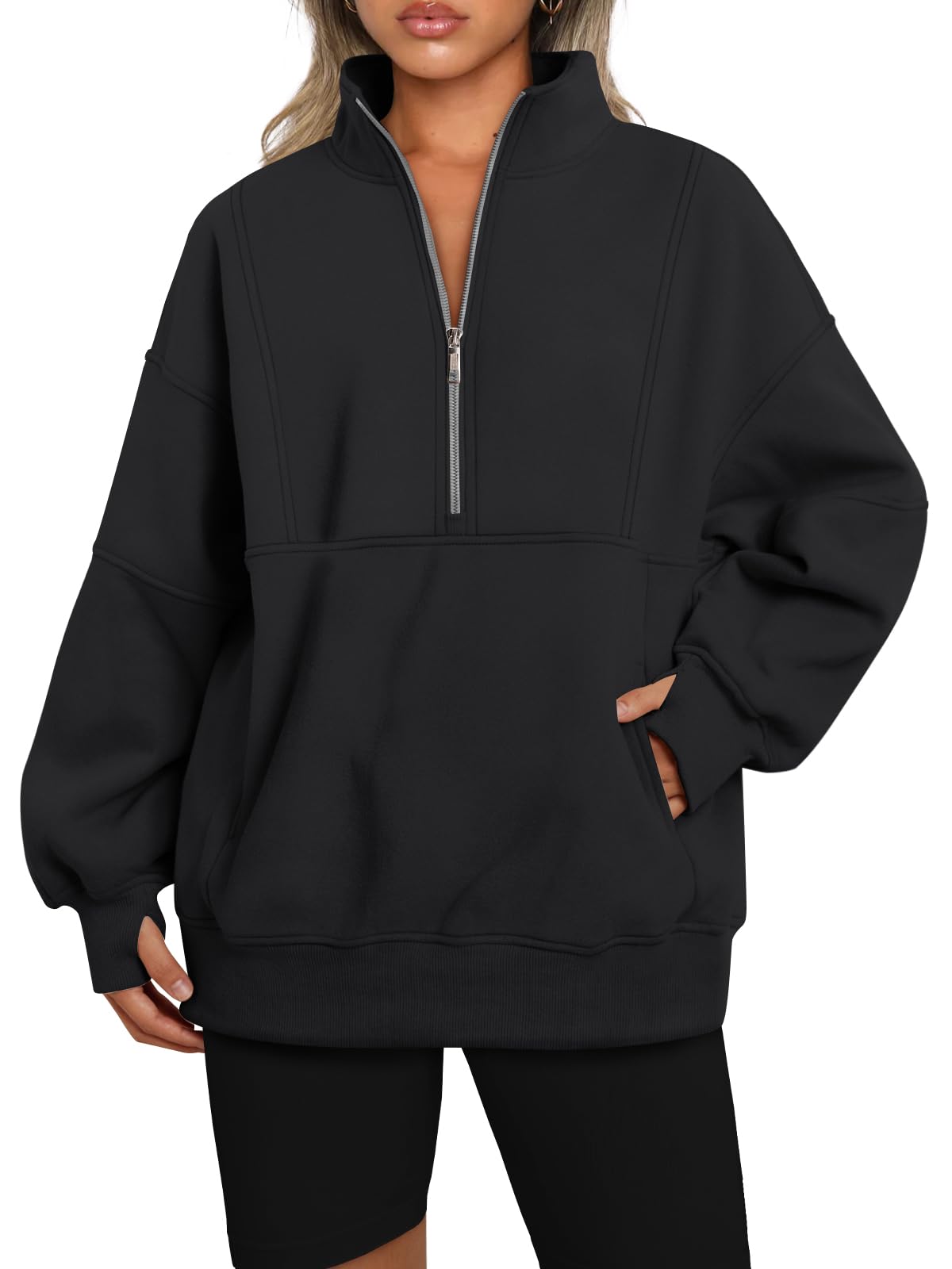 Women's Long Sleeve Half Zip Oversized Sweatshirt✨BUY 2 FREE SHIPPING✨
