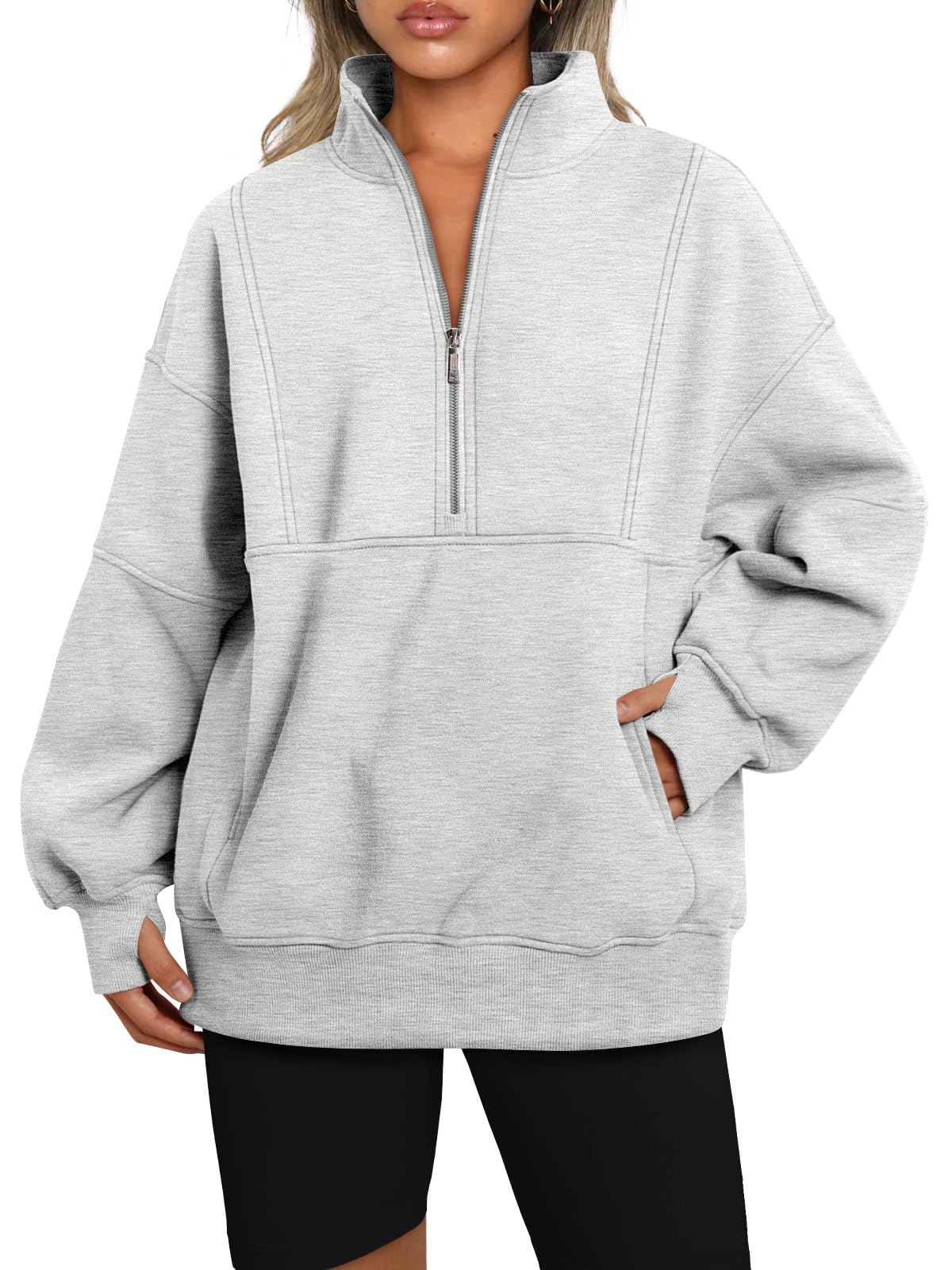 Women's Long Sleeve Half Zip Oversized Sweatshirt✨BUY 2 FREE SHIPPING✨