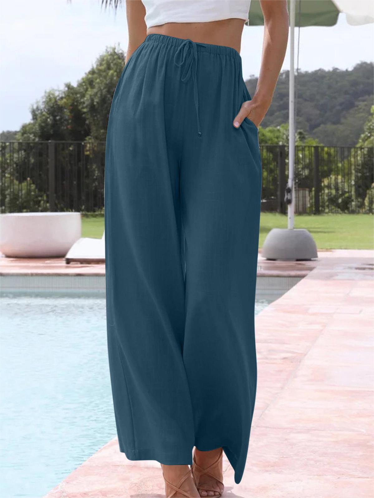 🔥Women's Cotton Linen Drawstring Elastic Waist Casual Wide Leg Pants(Buy 2 Free Shipping)-hivebabe.com