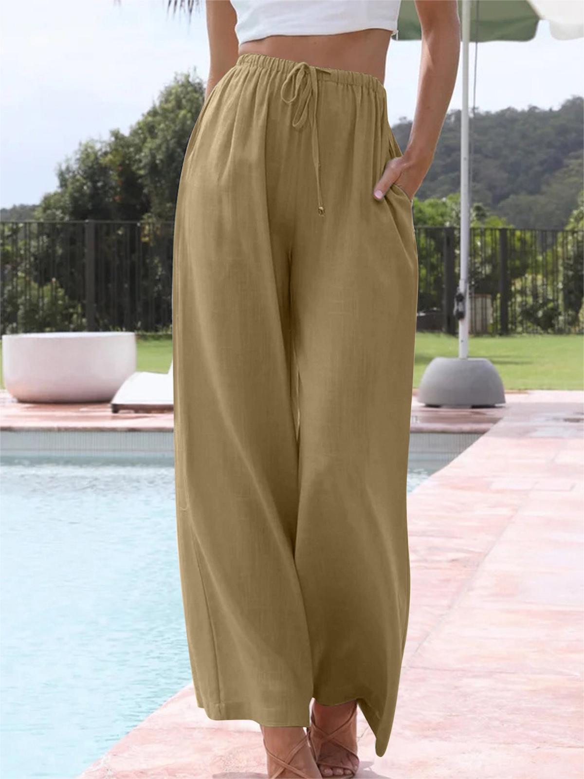 🔥Women's Cotton Linen Drawstring Elastic Waist Casual Wide Leg Pants(Buy 2 Free Shipping)-hivebabe.com