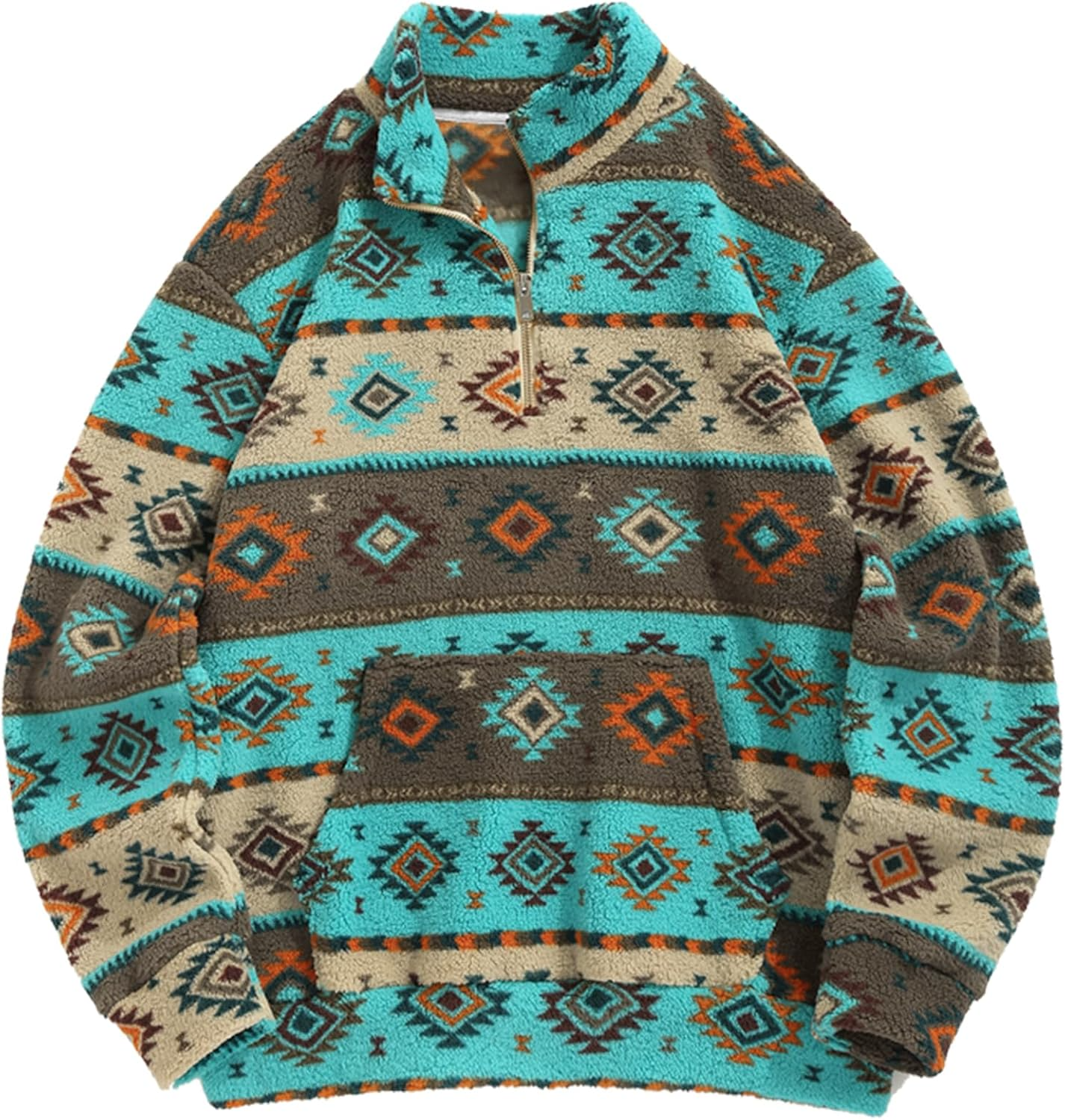 HOT SALE Women's Geometric Print Half Zip Sherpa Pullover Sweatshirt