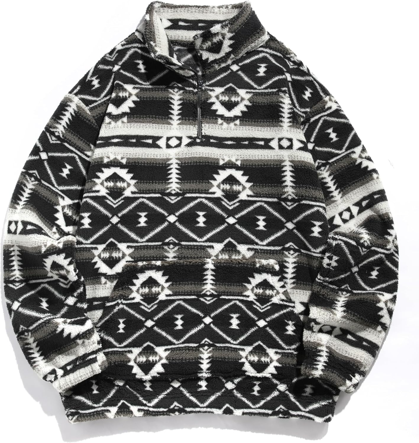 HOT SALE Women's Geometric Print Half Zip Sherpa Pullover Sweatshirt