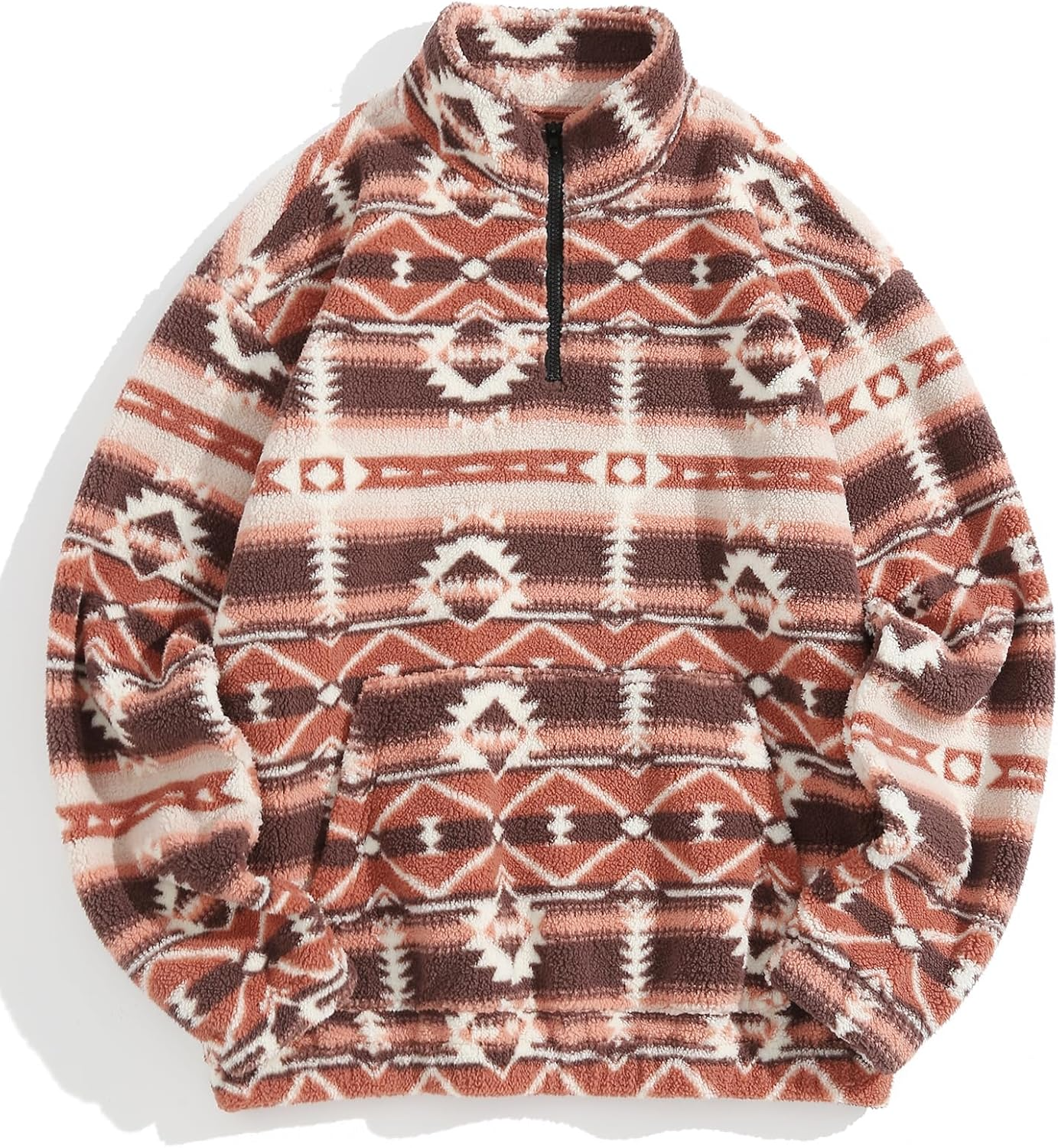 HOT SALE Women's Geometric Print Half Zip Sherpa Pullover Sweatshirt