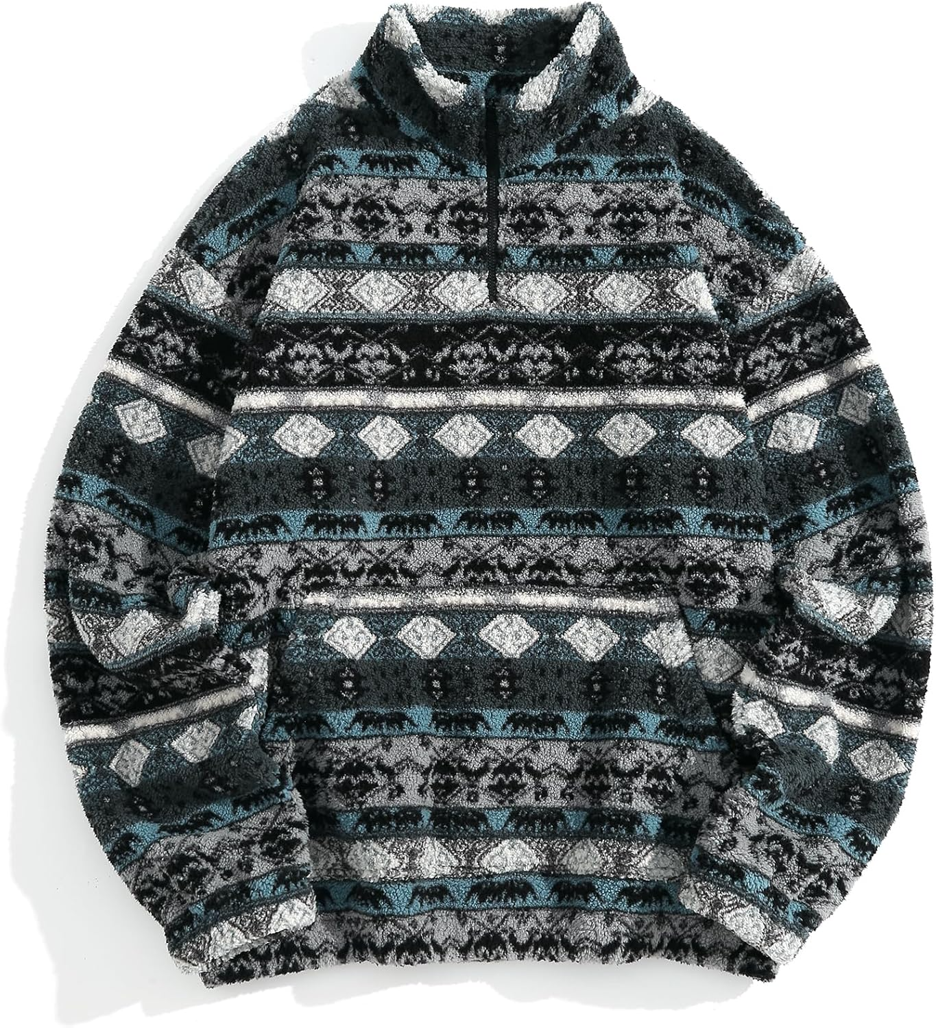 HOT SALE Women's Geometric Print Half Zip Sherpa Pullover Sweatshirt